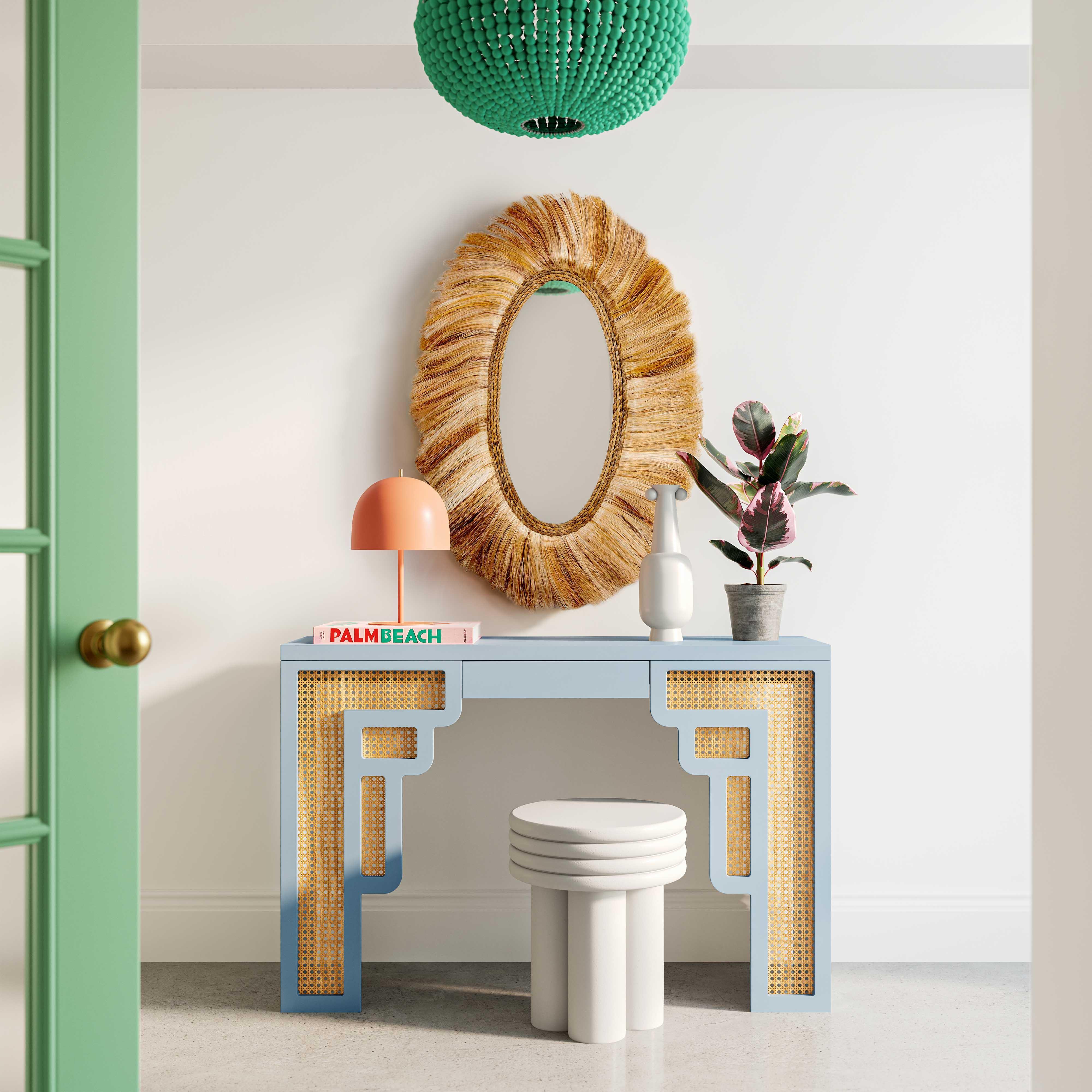 Suzie Pastel Blue & Rattan Console Table - Remutear