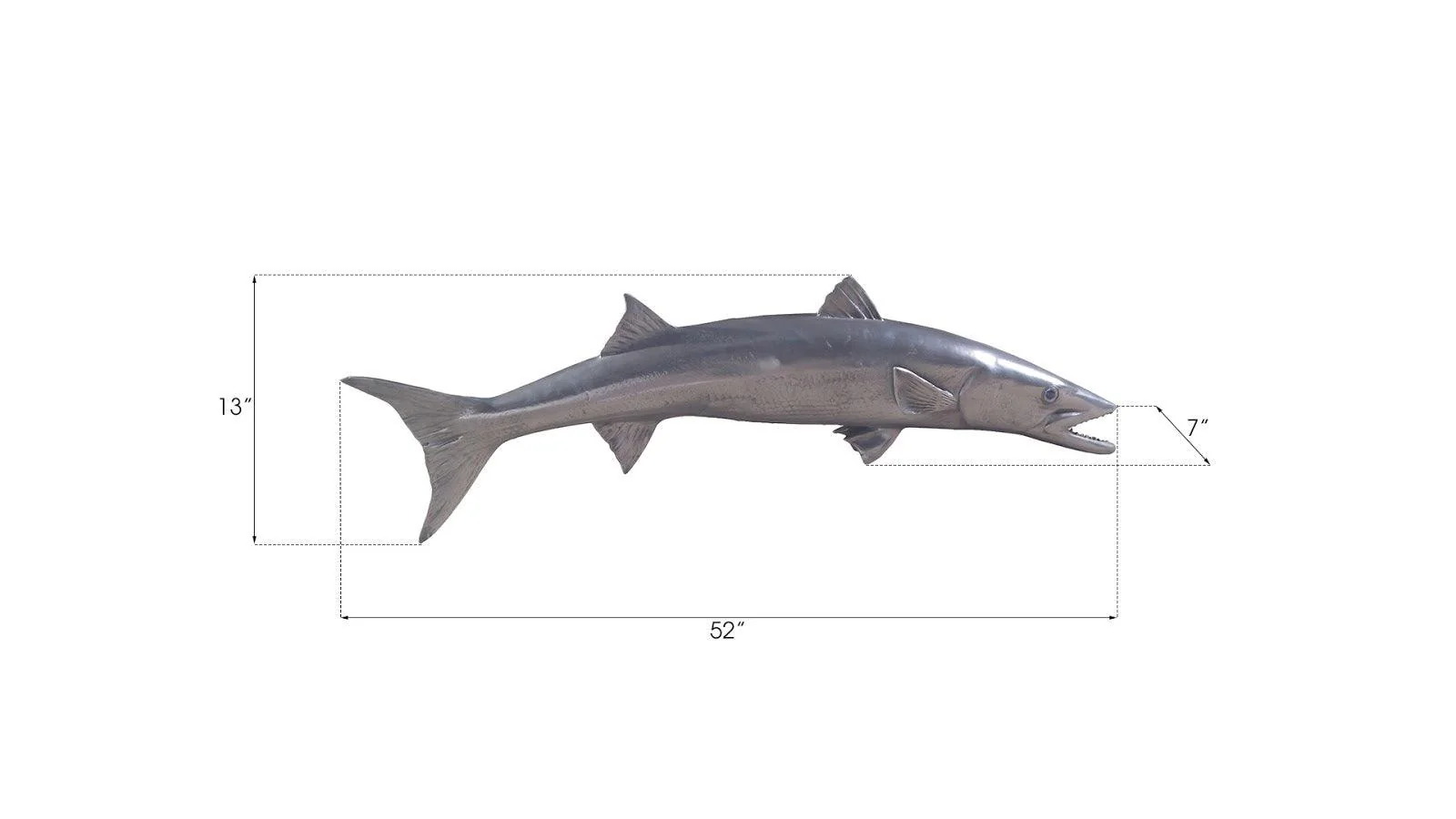 Barracuda Fish Wall Sculpture, Resin, Polished Aluminum Finish - Remutear