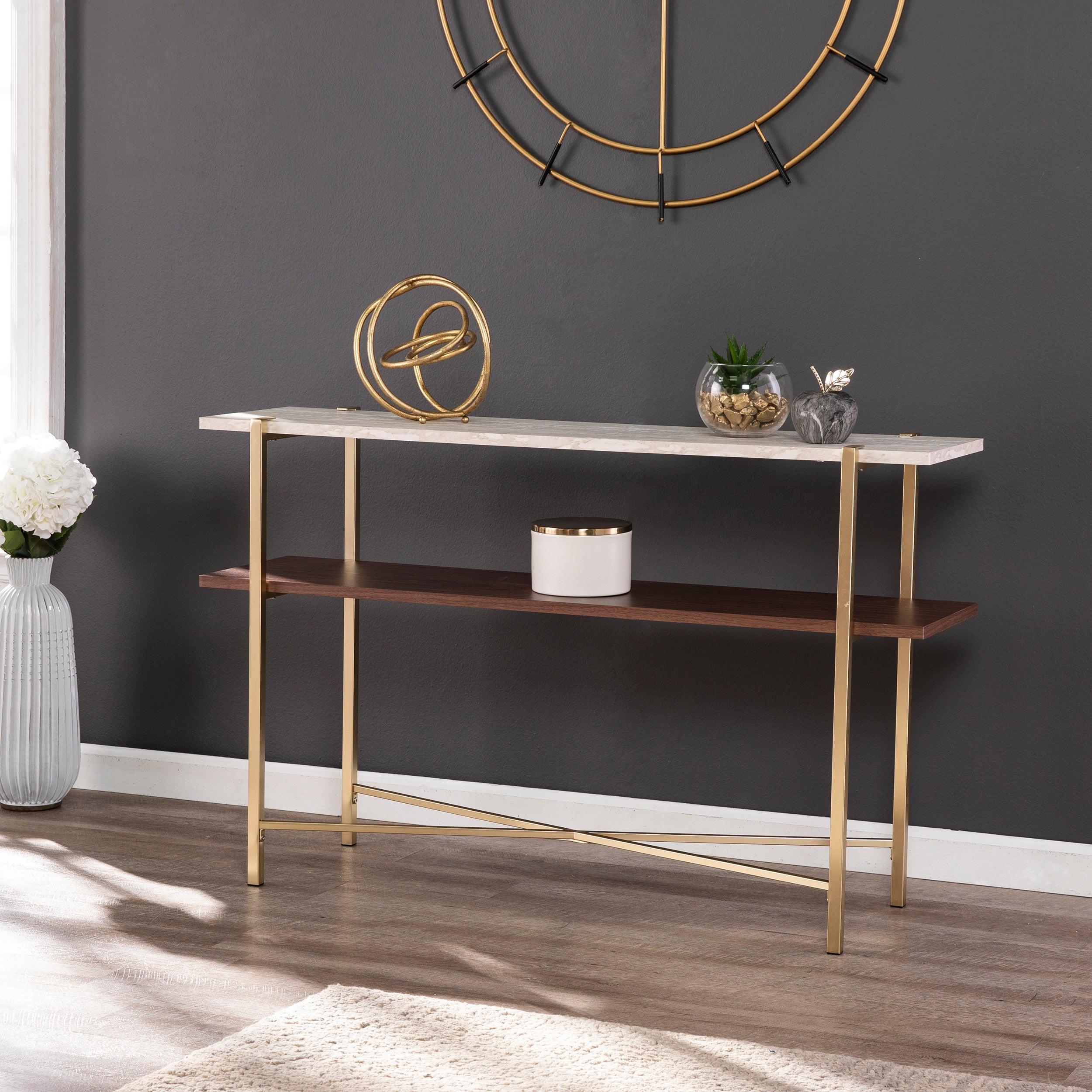 Ardmillan Faux Marble Console Table w/ Storage - Remutear