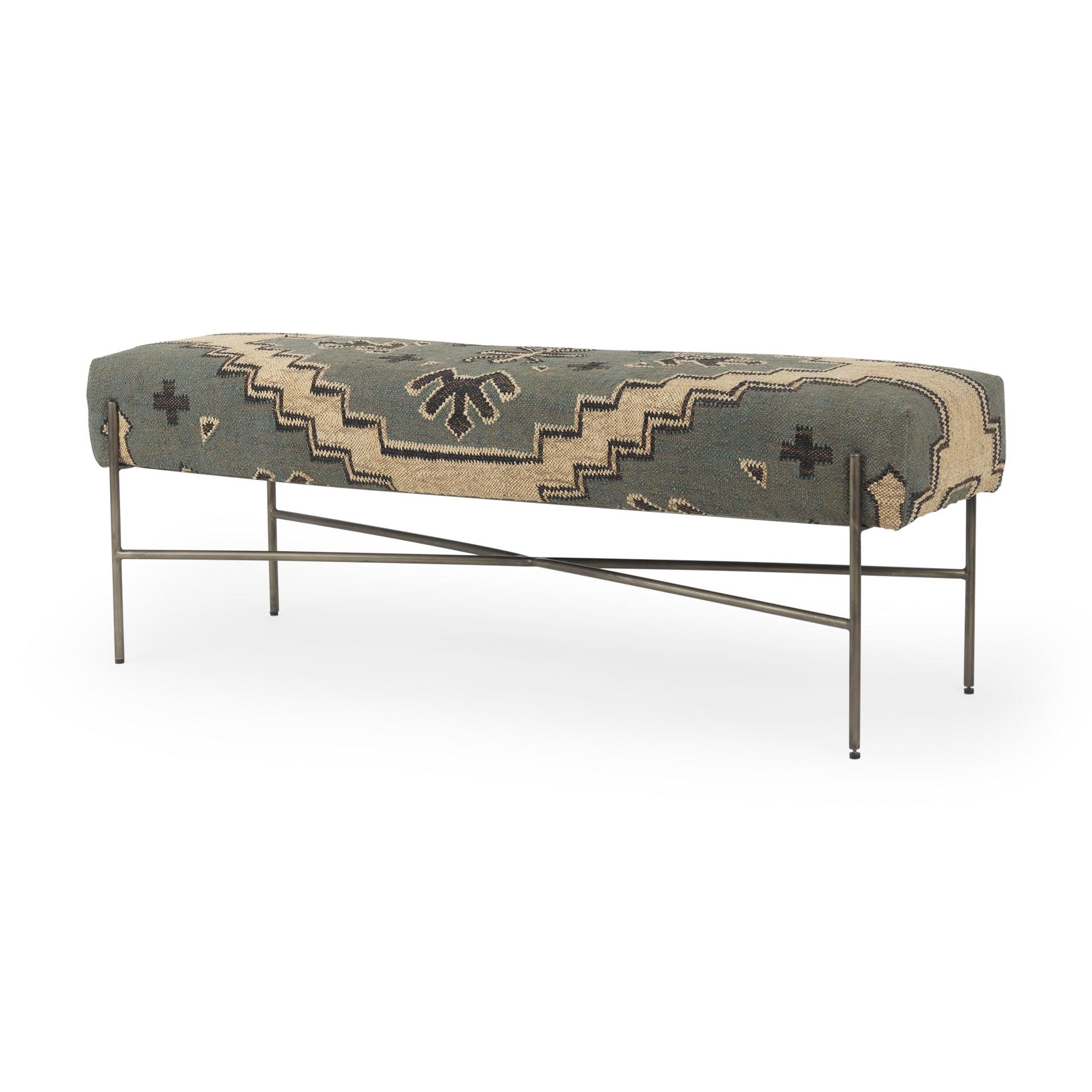 Avery I 55L x 17W Multi Colored Upholstered Patterned Seat Accent Bench - Remutear