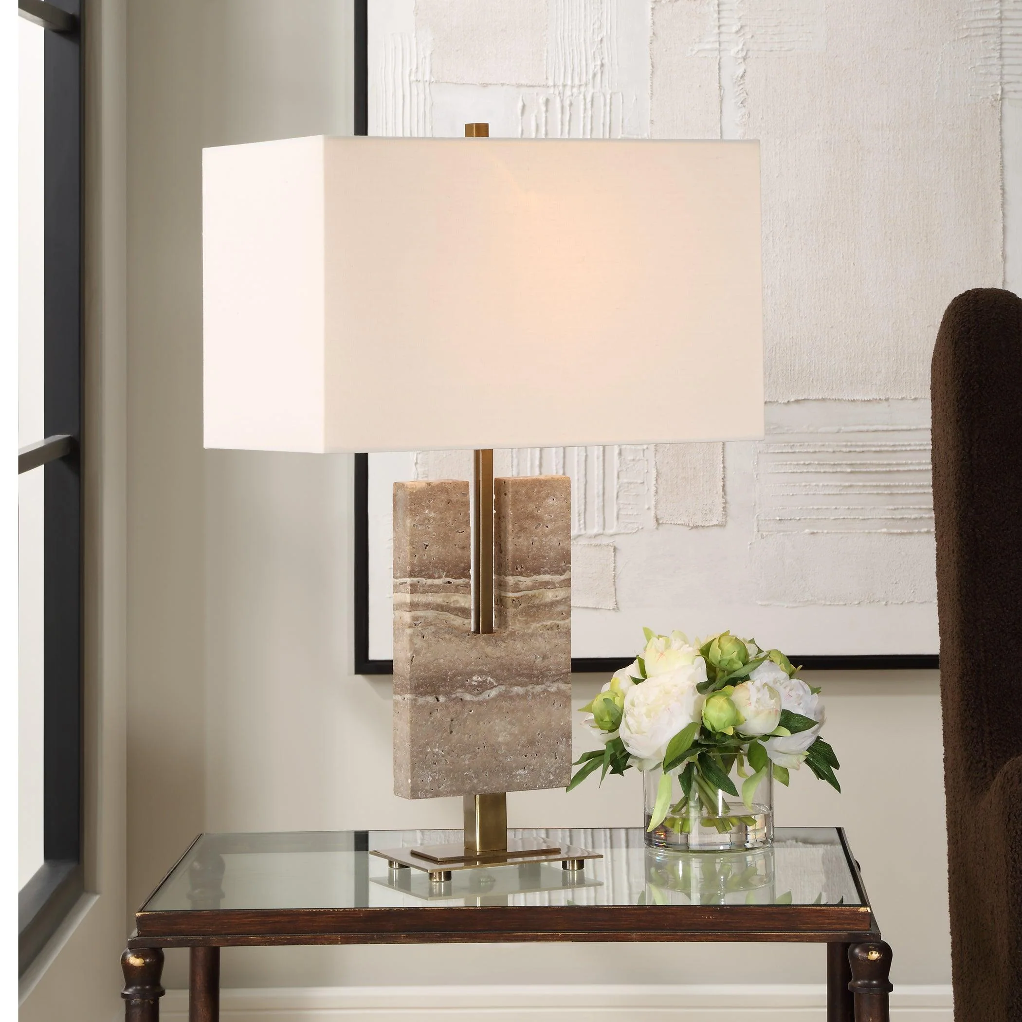 Turning Point Travertine Table Lamp - Remutear