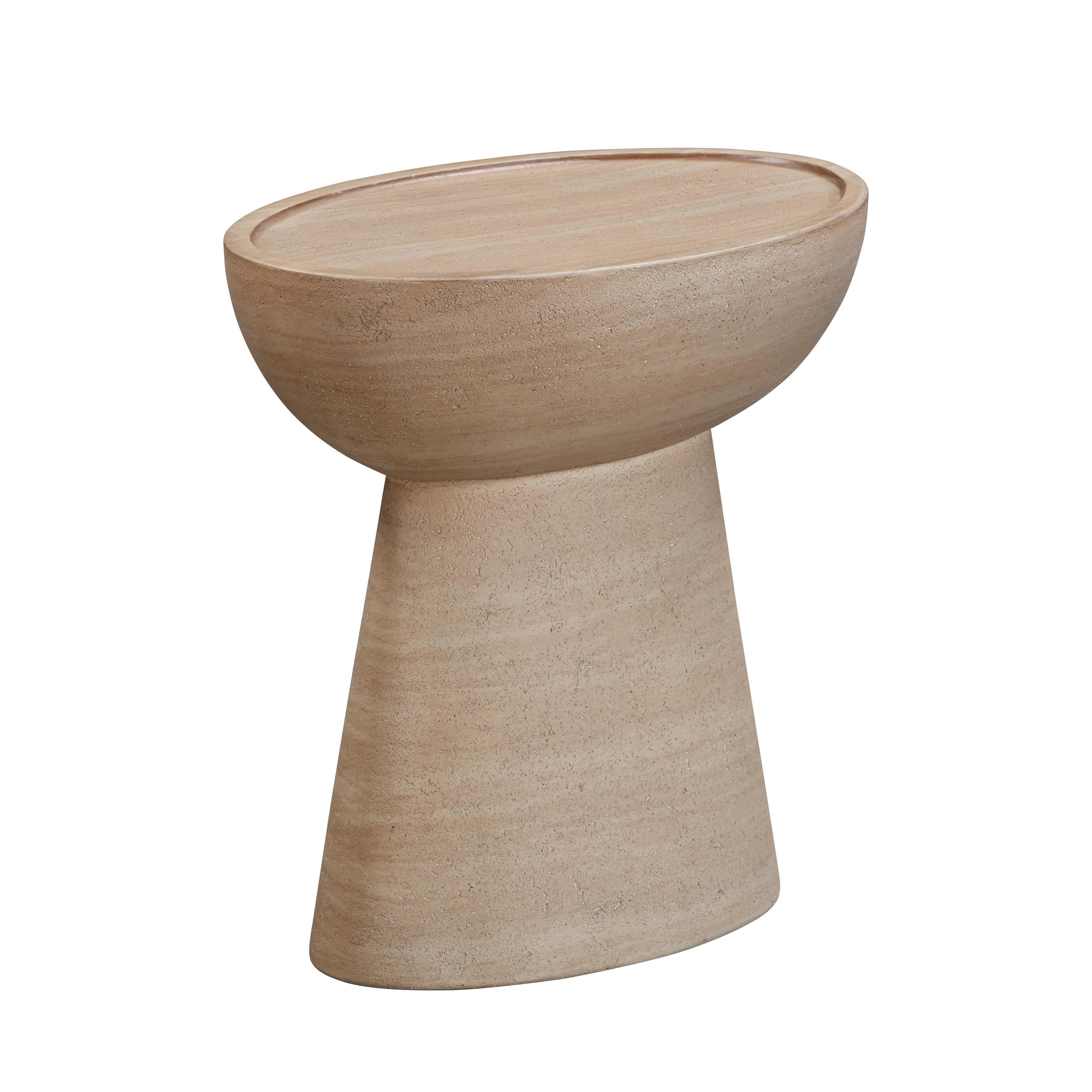 Eclipse Textured Faux Travertine Indoor / Outdoor Side Table - Remutear