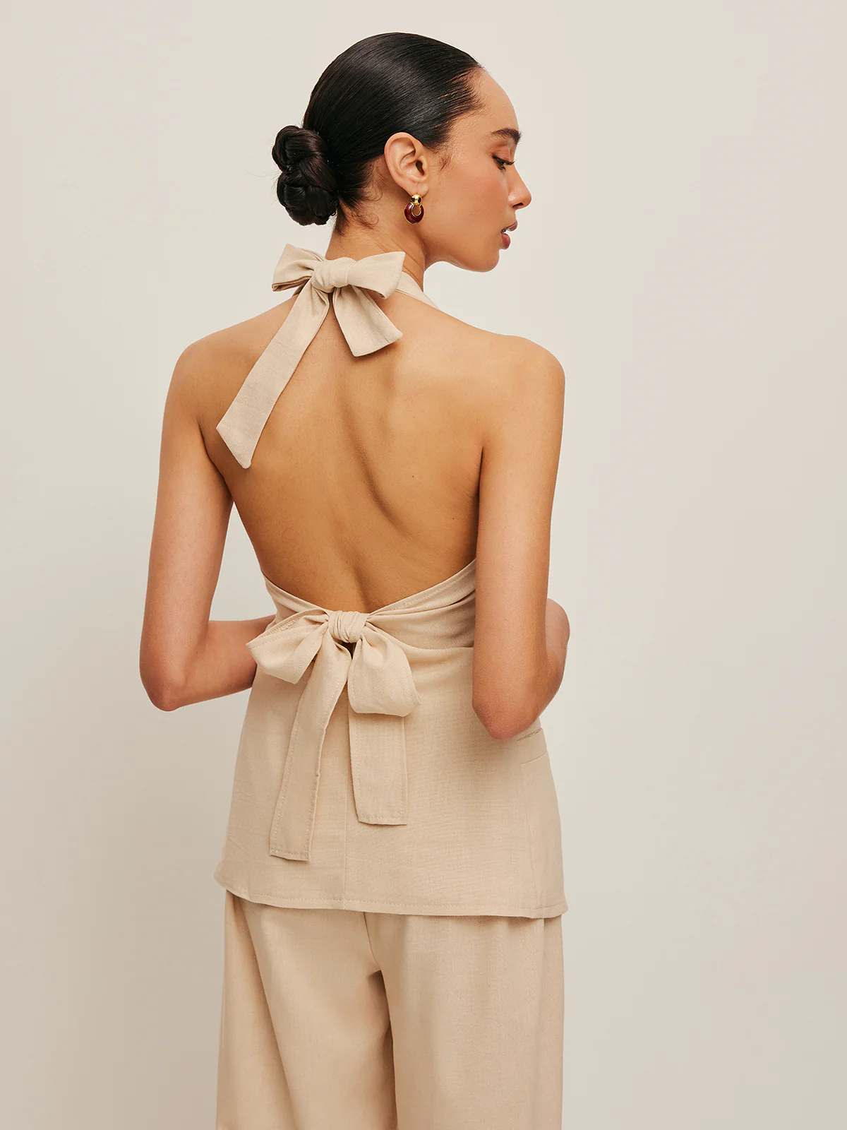 Halter Neck Bow-Tie Pants Set - Remutear