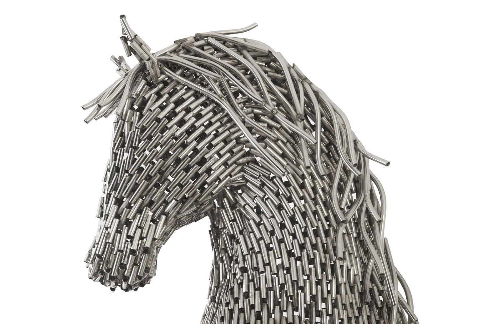 Horse Pipe Sculpture, Rearing, Stainless Steel - Remutear