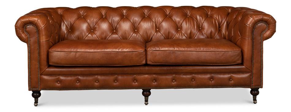 Tufted English Club Sofa - Brown Leather - Remutear