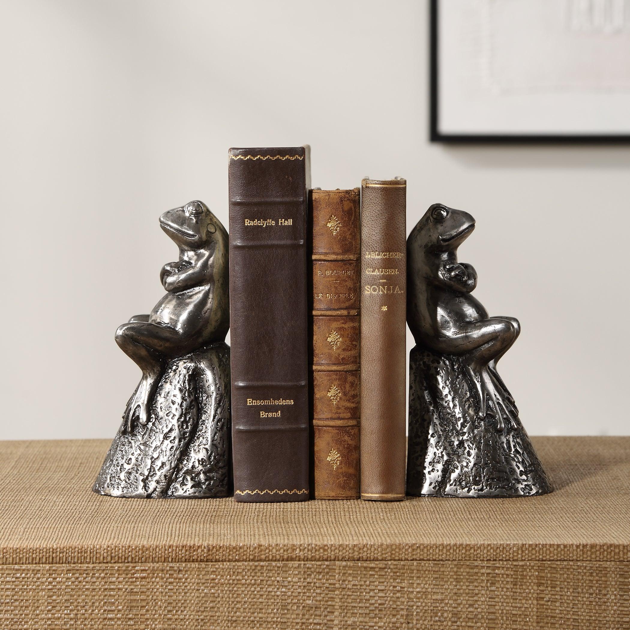 Daydreaming Frogs Aged Silver Bookends, S/2 - Remutear