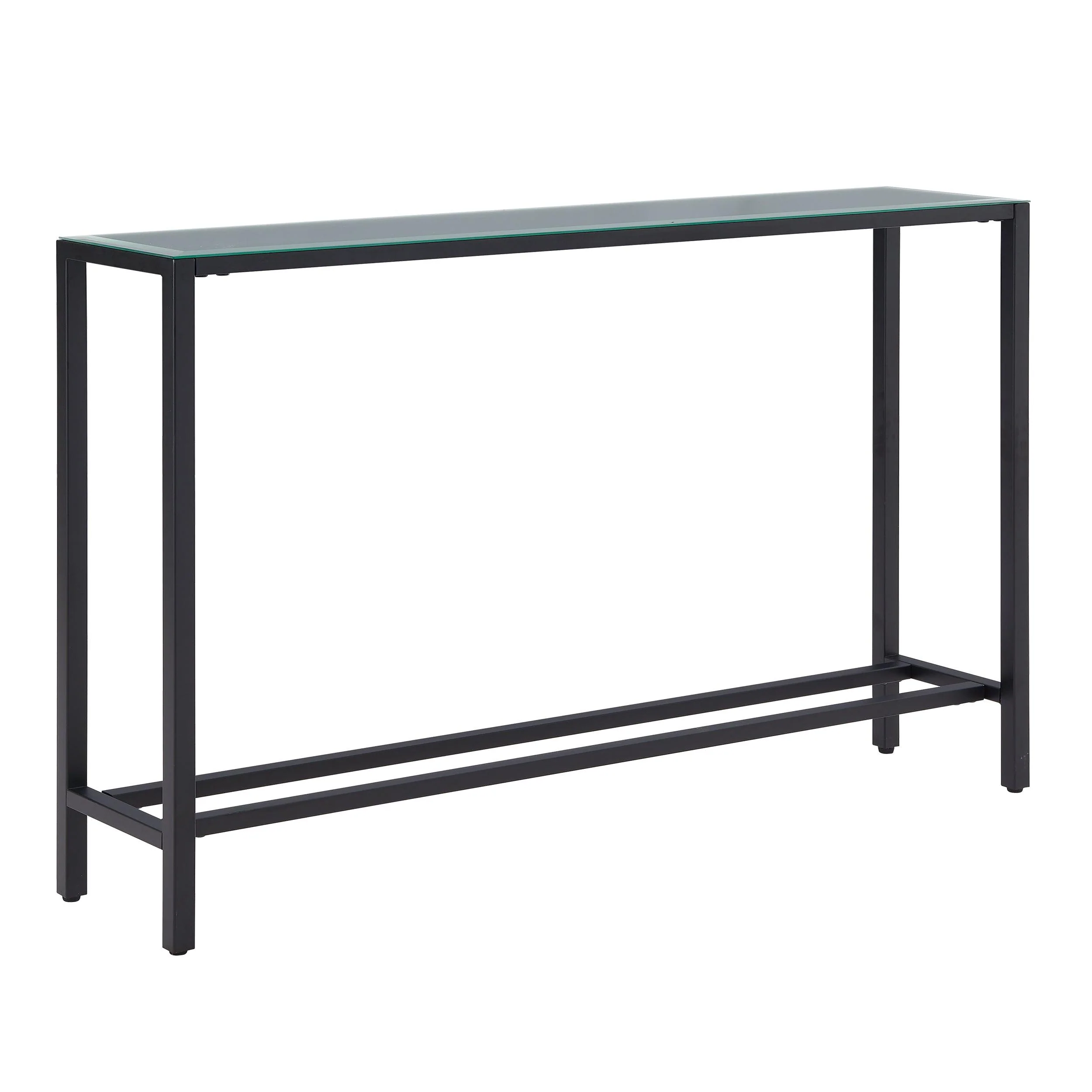 Darrin Narrow Long Console Table w/ Mirrored Top – Black - Remutear