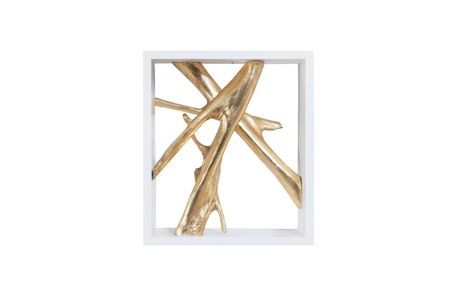 Framed Branches Wall Tile, White, Gold Leaf - Remutear