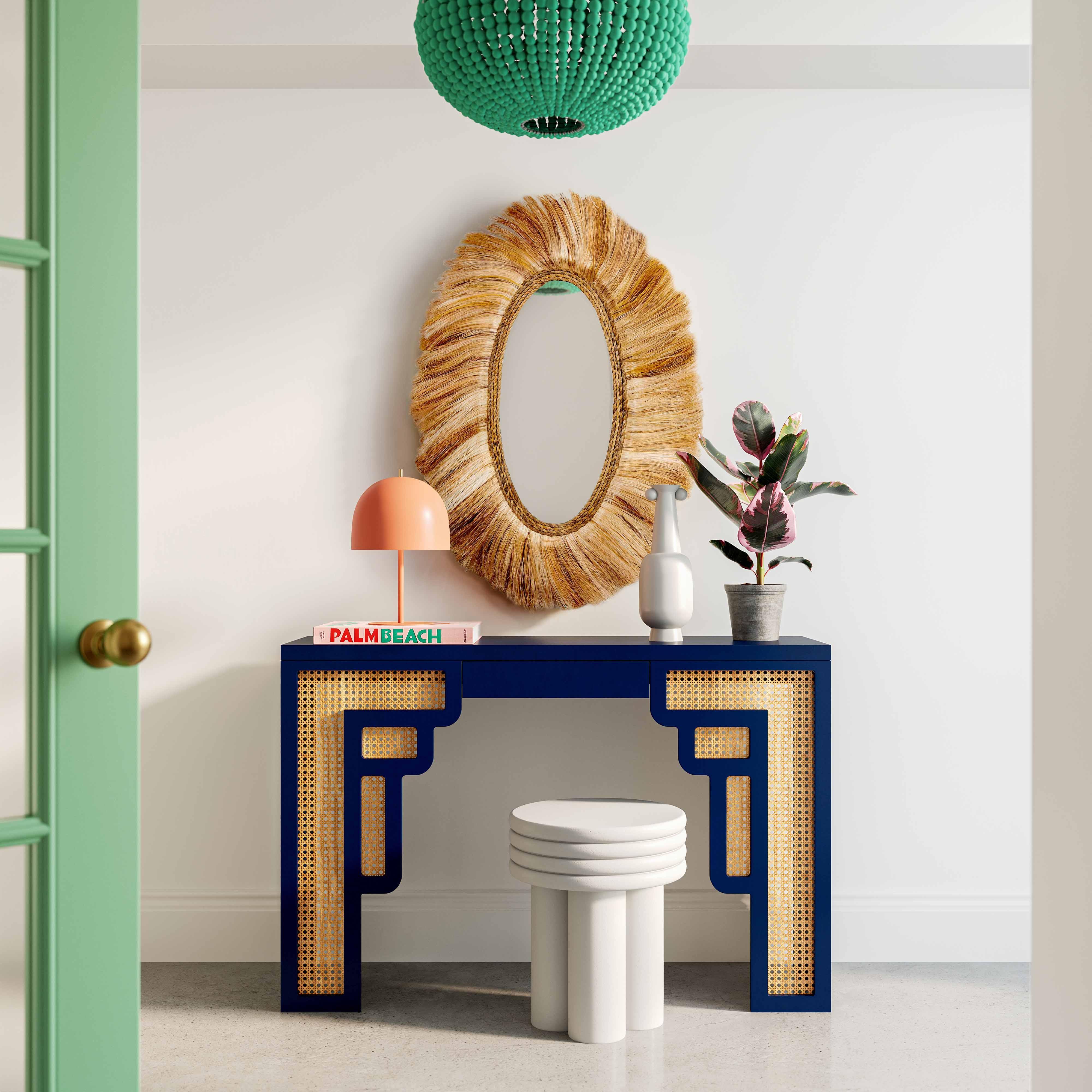 Suzie Navy & Rattan Console Table - Remutear