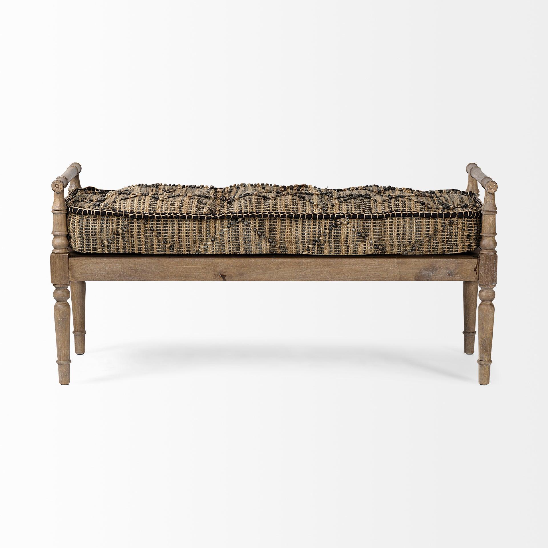 Fullerton II 57L x 21W Jute Patterned Top W/Brown Wood Base Accent Bench - Remutear