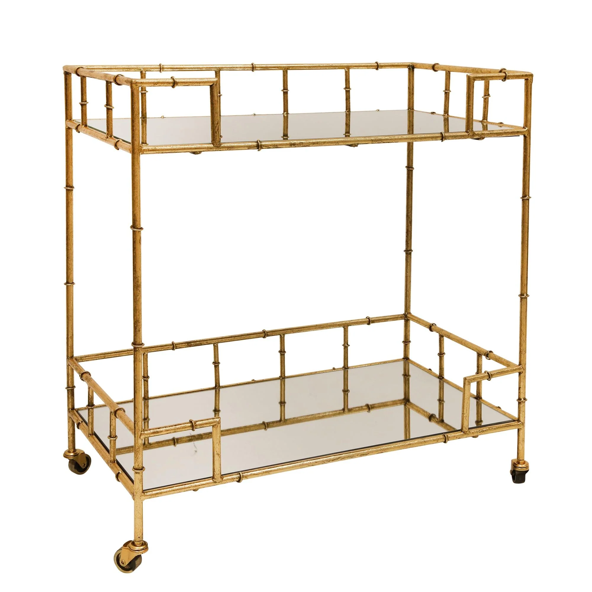 2-tier Gold Metal Bar Cart, Mirrored Top - Remutear