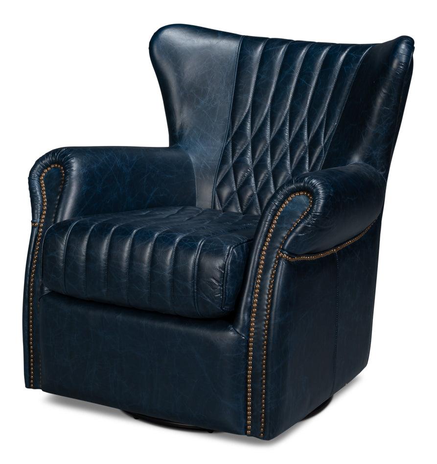 Bugatti Leather Swivel Chair - Blue - Remutear