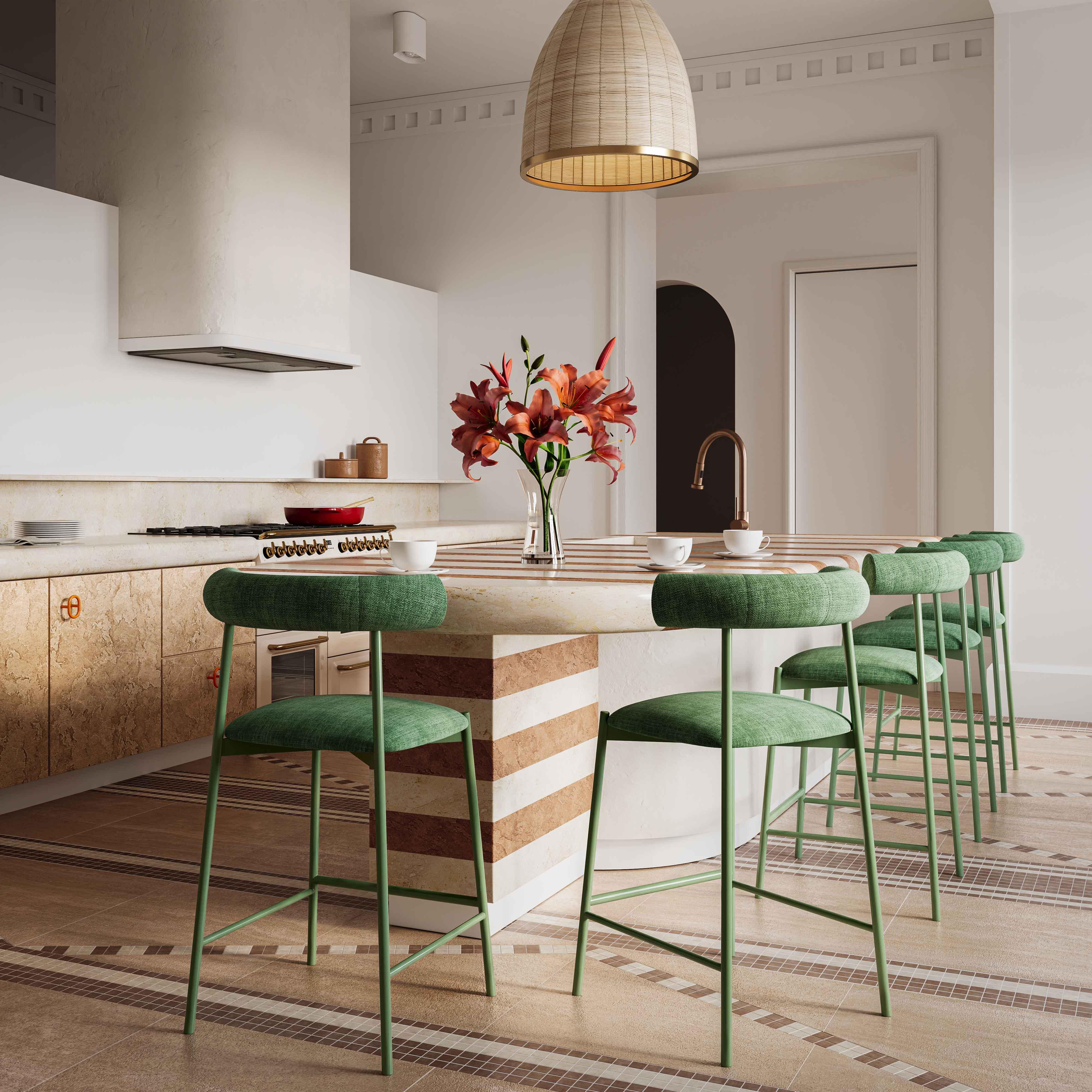 Liliana Forest Green Velvet Bar Stool - Remutear