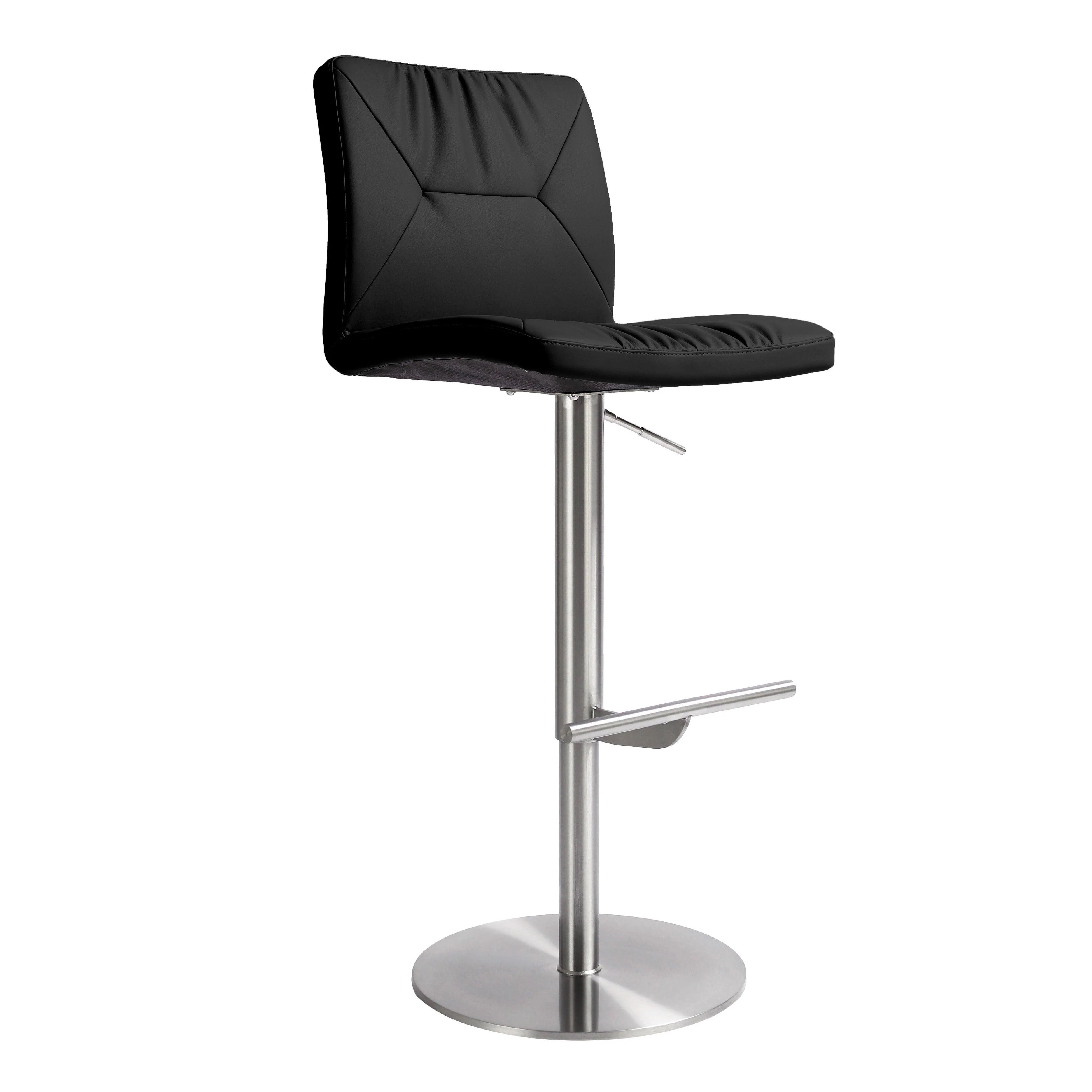 Paddy Black Vegan Leather on Silver Adjustable Stool - Remutear