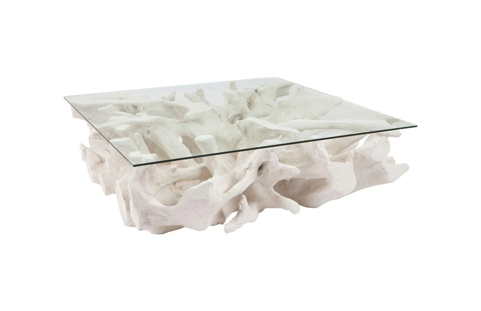 Cast Root Coffee Table, White Stone, With Glass - Remutear