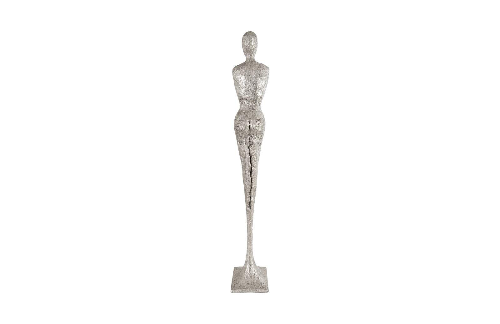 Tall Chiseled Female Sculpture, Resin, Silver Leaf - Remutear