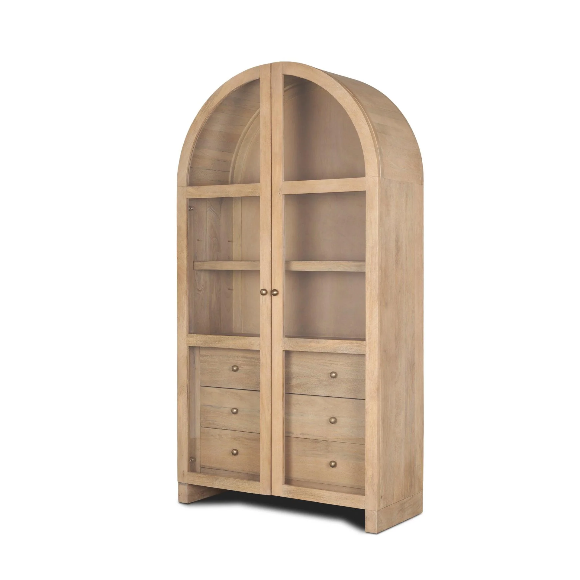 Suri Light Brown Wood W/Glass Doors Arched Curio Cabinet - Remutear
