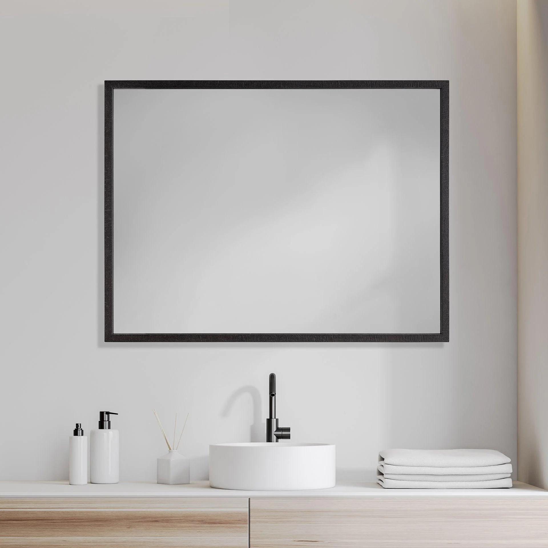 Black 30x40 Faux Wood Frame Bathroom Vanity Mirror - Remutear