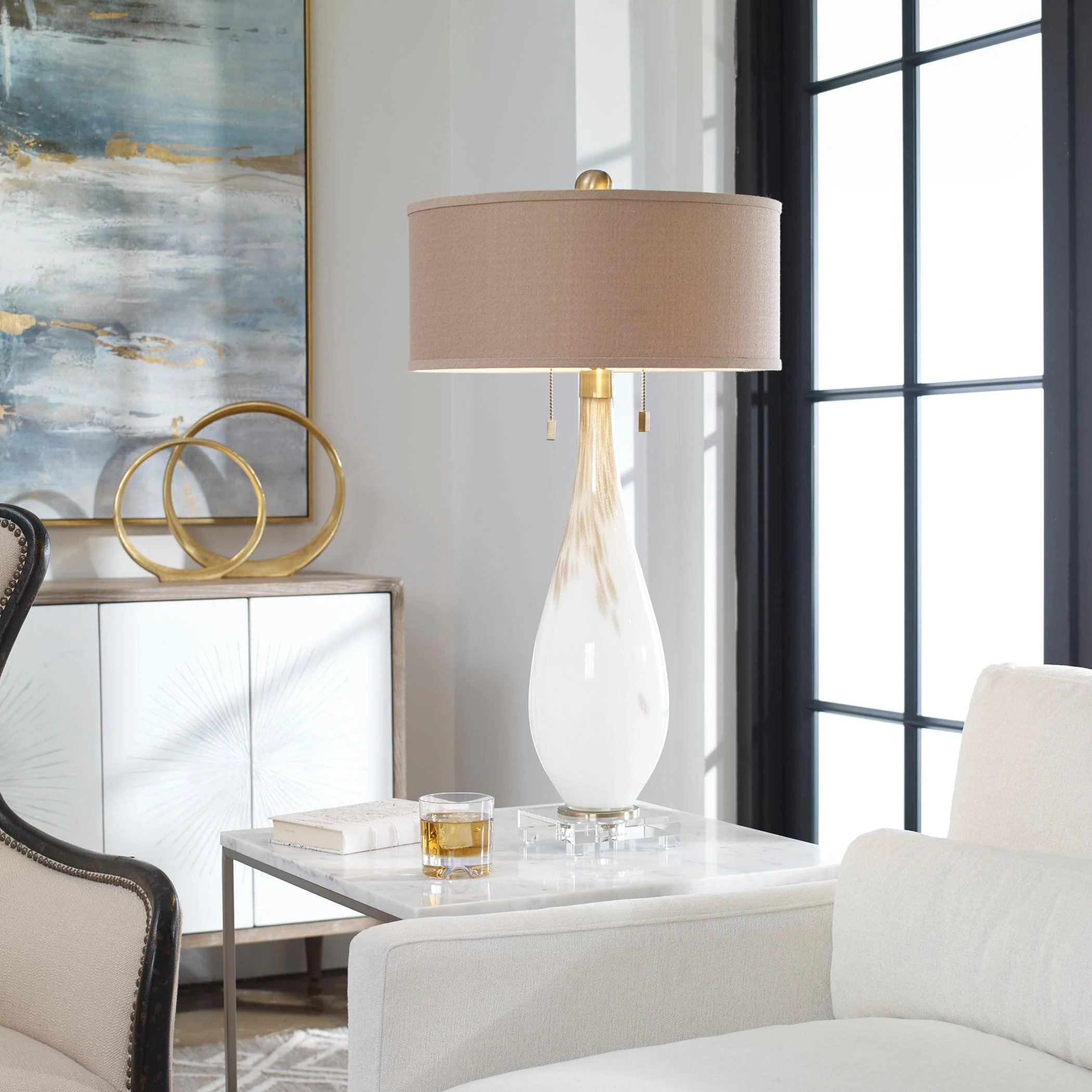 CARDONI WHITE GLASS TABLE LAMP - Remutear