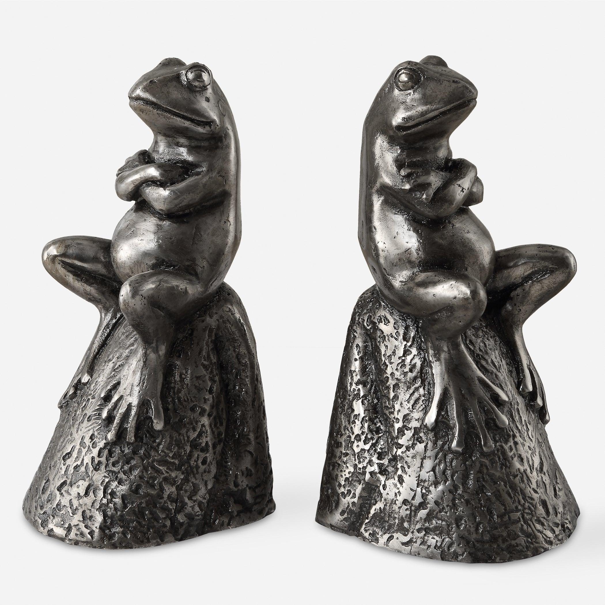Daydreaming Frogs Aged Silver Bookends, S/2 - Remutear