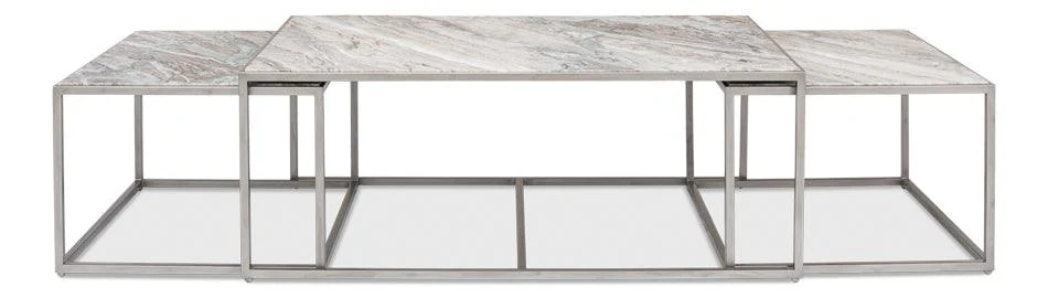 Set Of 3 Nesting Low Tables - Marble Tops - Remutear