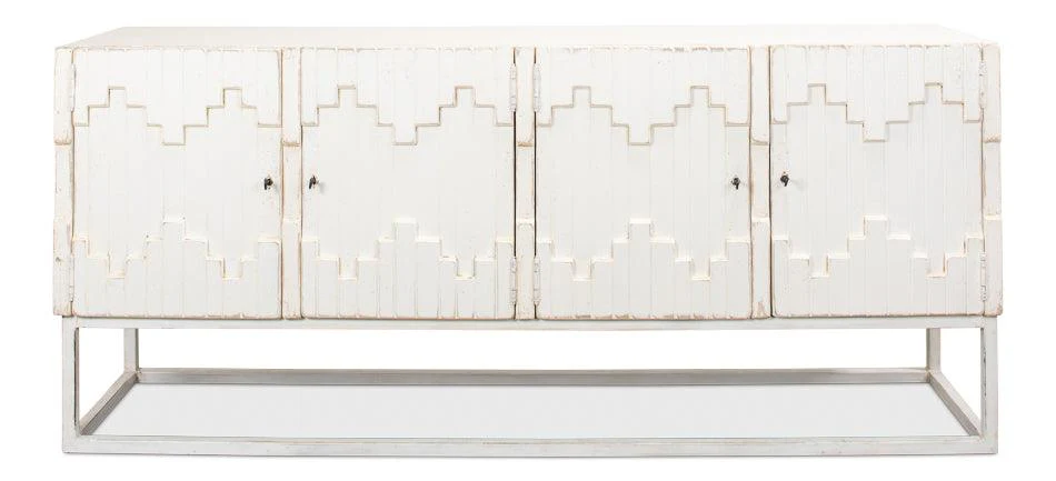 Aztec Sideboard On Stand - Whitewash - Remutear