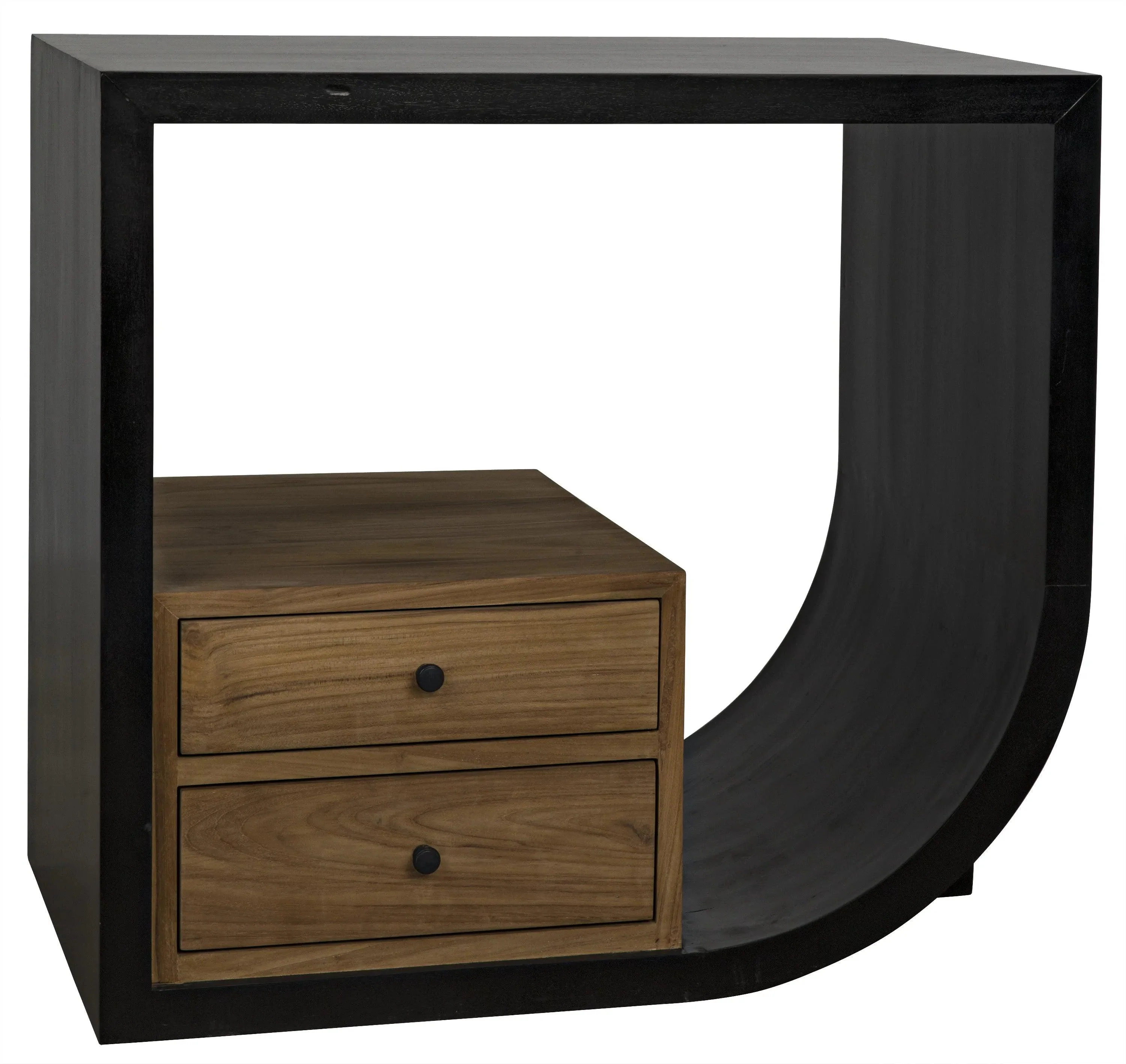 Burton Side Table, Right, Hand Rubbed Black and Teak - Remutear