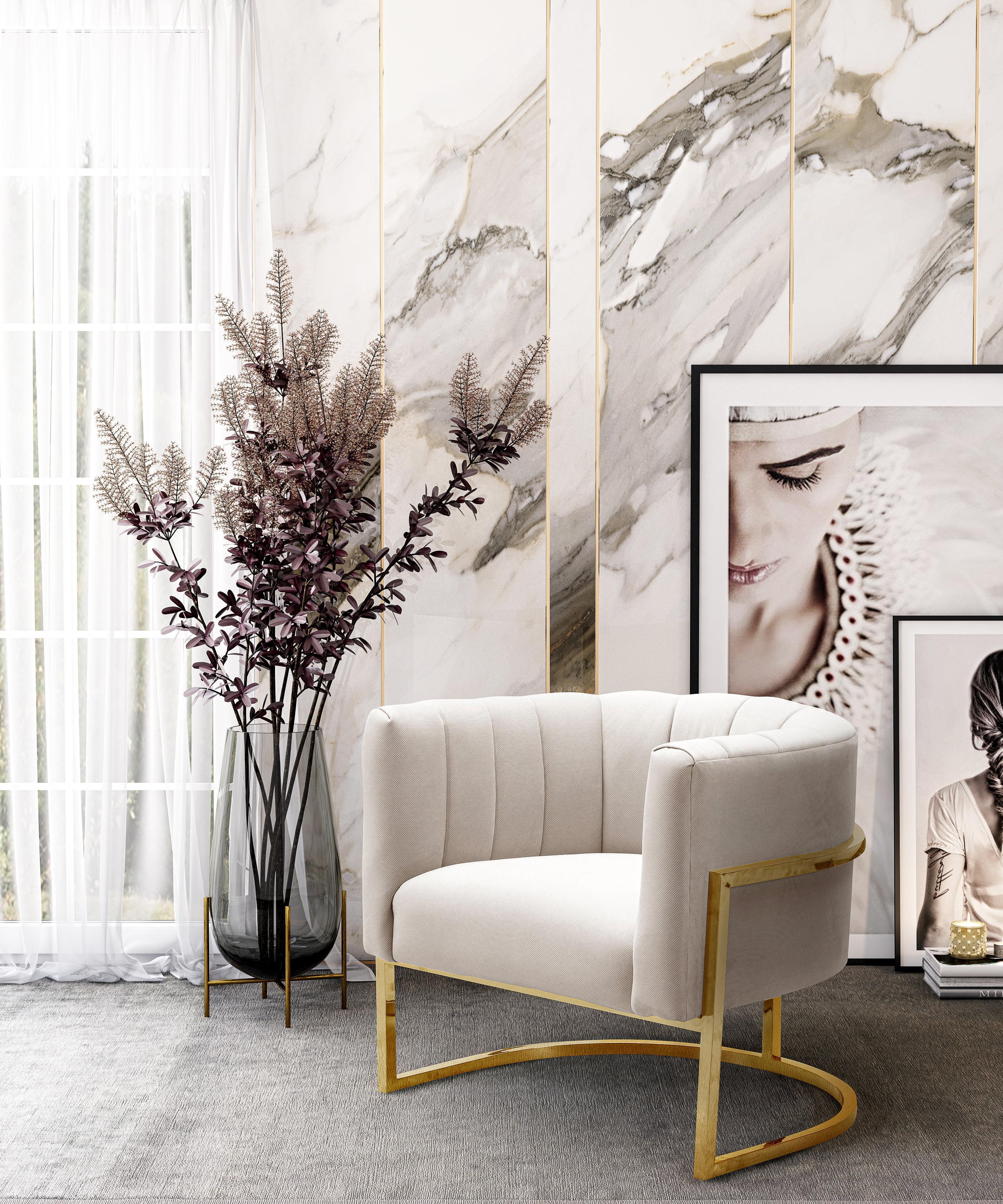 Magnolia Spotted Cream Chair with Gold - Remutear