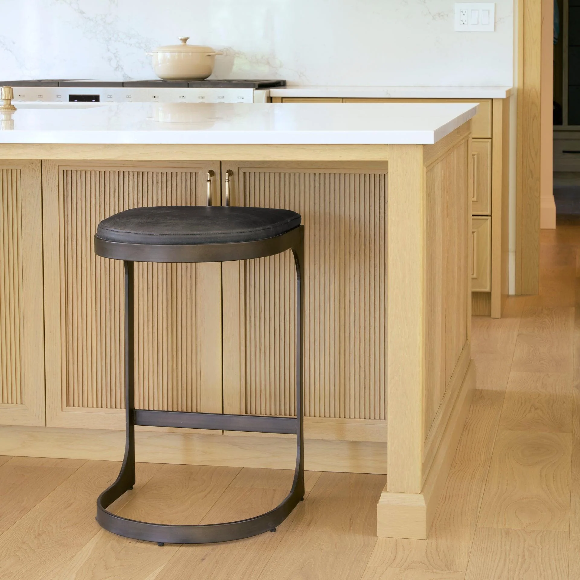 Tyson 17L x 18W x 28H Black Leather W/ Metal Frame Counter Stool - Remutear
