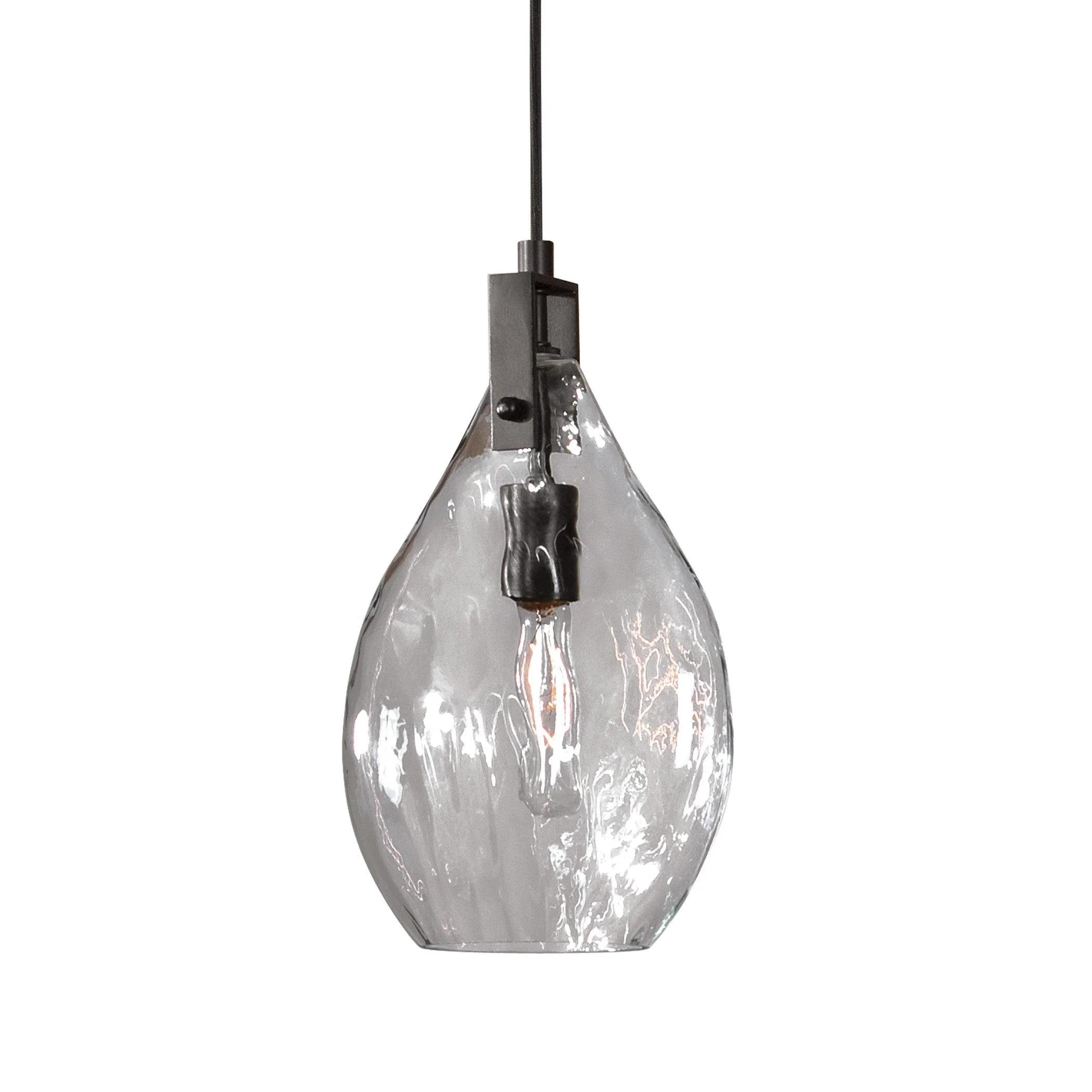 CAMPESTER 1 LIGHT WATERED GLASS MINI PENDANT - Remutear