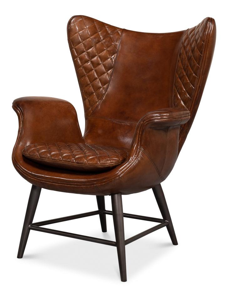 Quilted Vintage Havana Lthr Wing Chair - Remutear