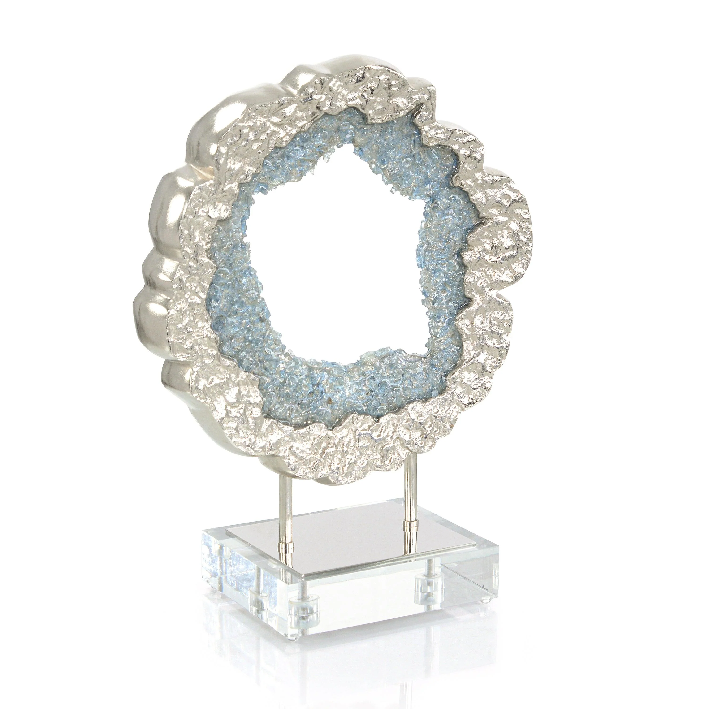 Hammered Nickel and Sea Blue Geode Sculpture - Remutear