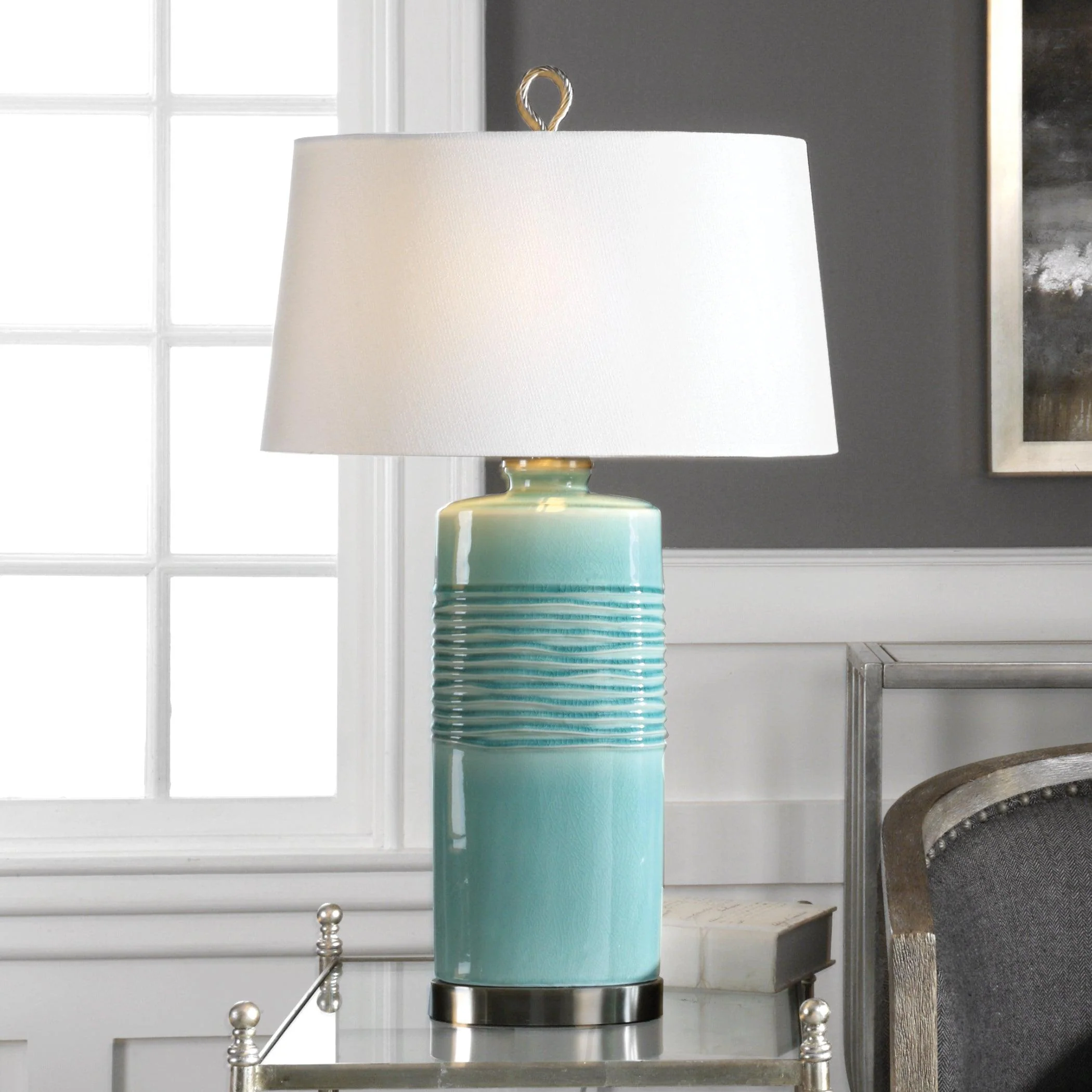 RILA DISTRESSED TEAL TABLE LAMP - Remutear