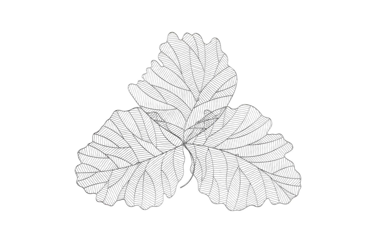 Tri Leaf Wall Art, Large, Metal, Silver/Black - Remutear