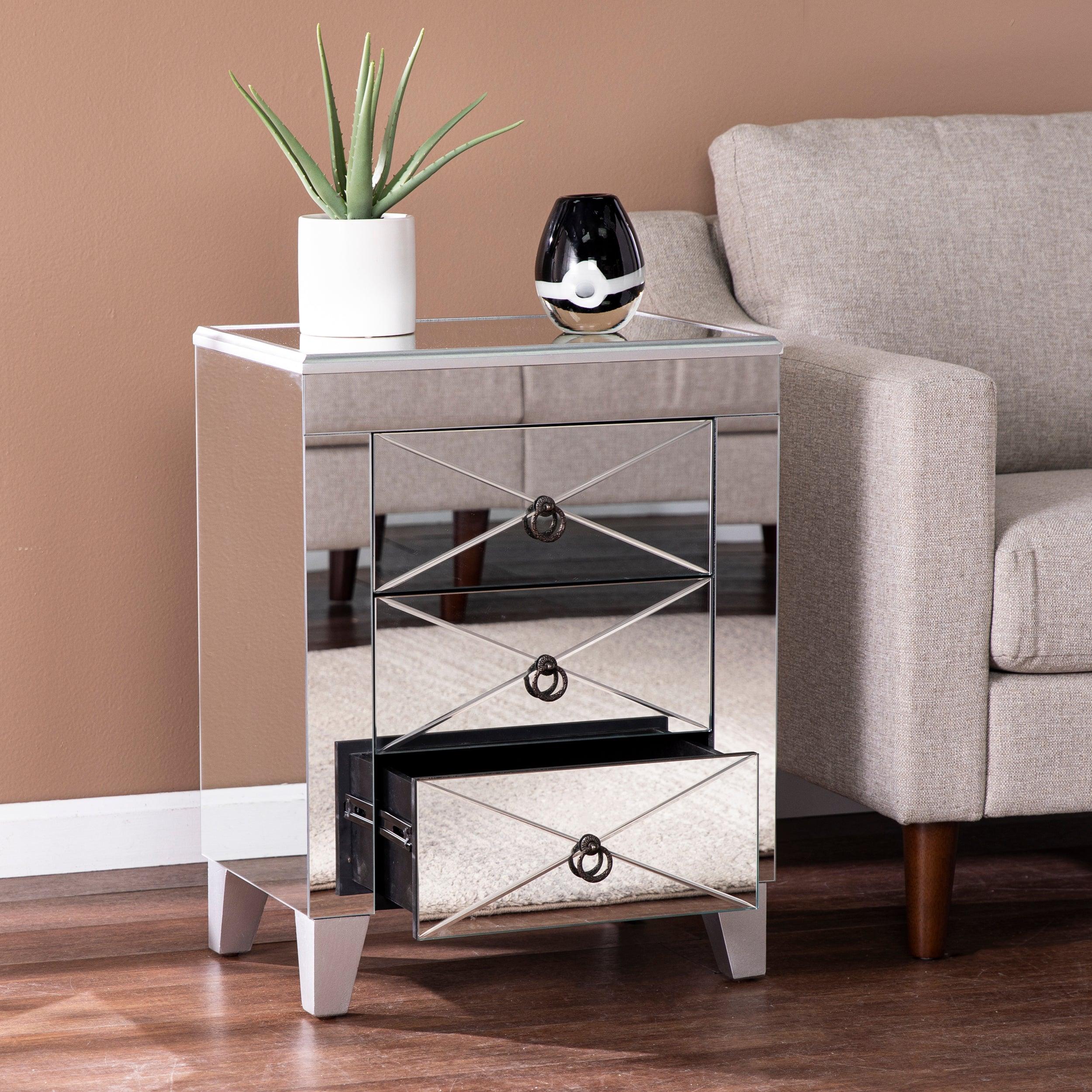 Cresheim Mirrored End Table w/ Drawers - Remutear