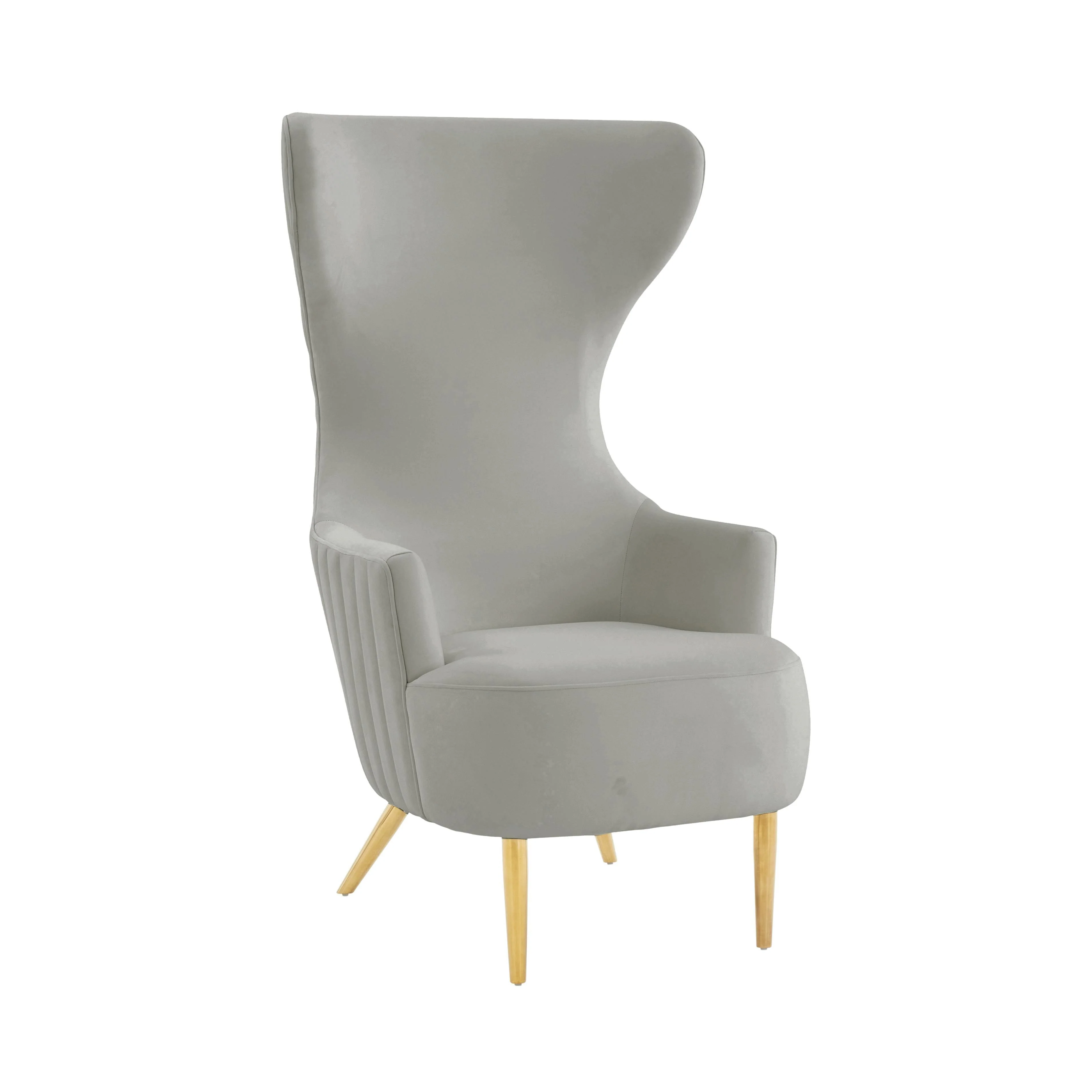 Julia Grey Velvet Channel Tufted Wingback Chair - Remutear