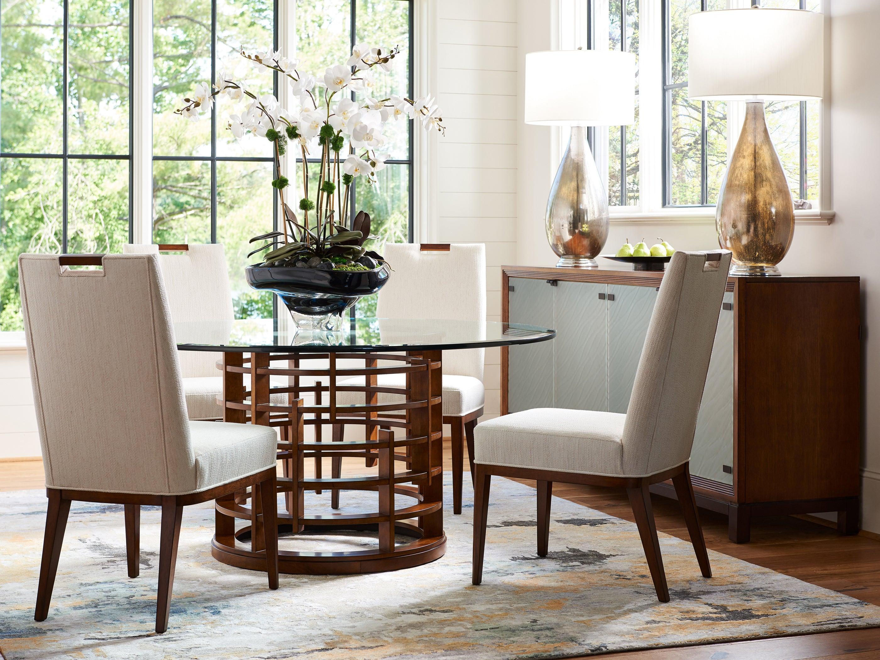 Island Fusion Meridien Round Dining Table With 60 Inch Glass Top - Remutear