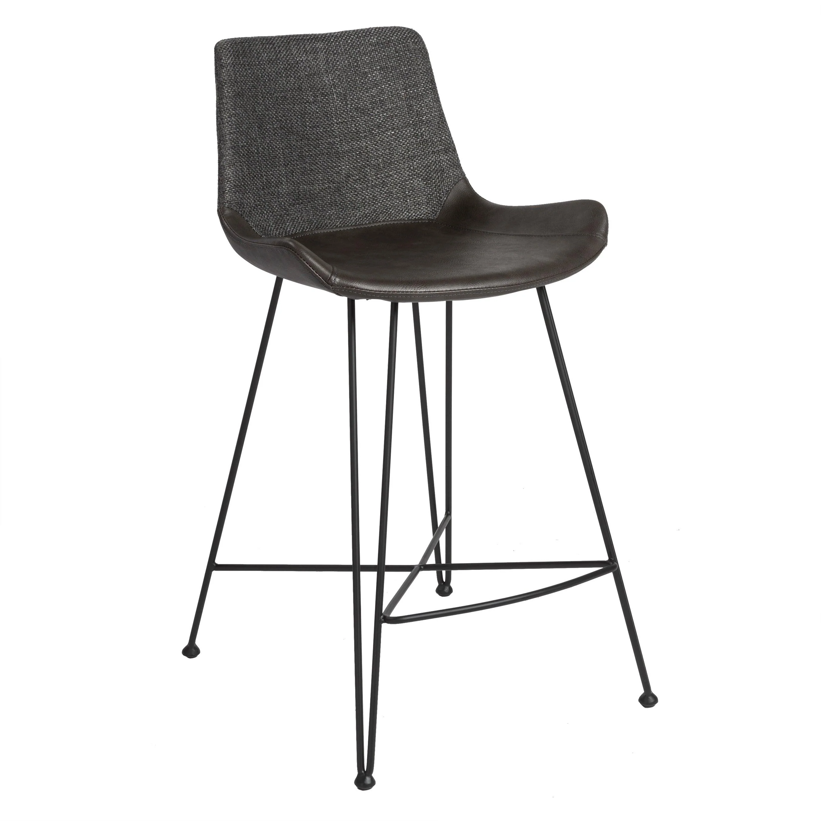 Alisa Counter Stool in Dark Gray Fabric and Dark Gray PU with Matte Black Legs - Set of 1 - Remutear