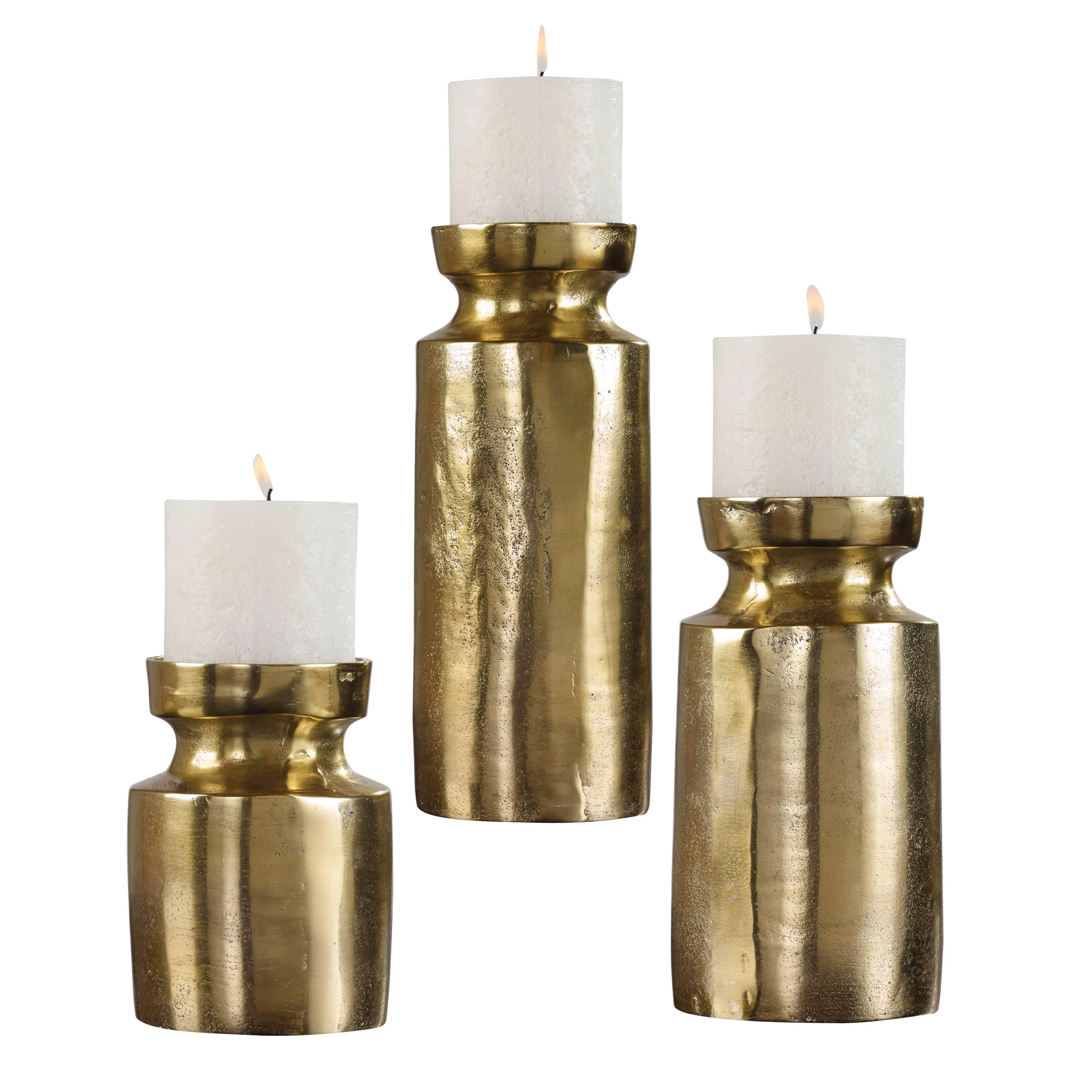AMINA ANTIQUE BRASS CANDLEHOLDERS SET/3 - Remutear