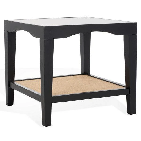 Nicolella Square Glass And Linen Accent Table - Remutear