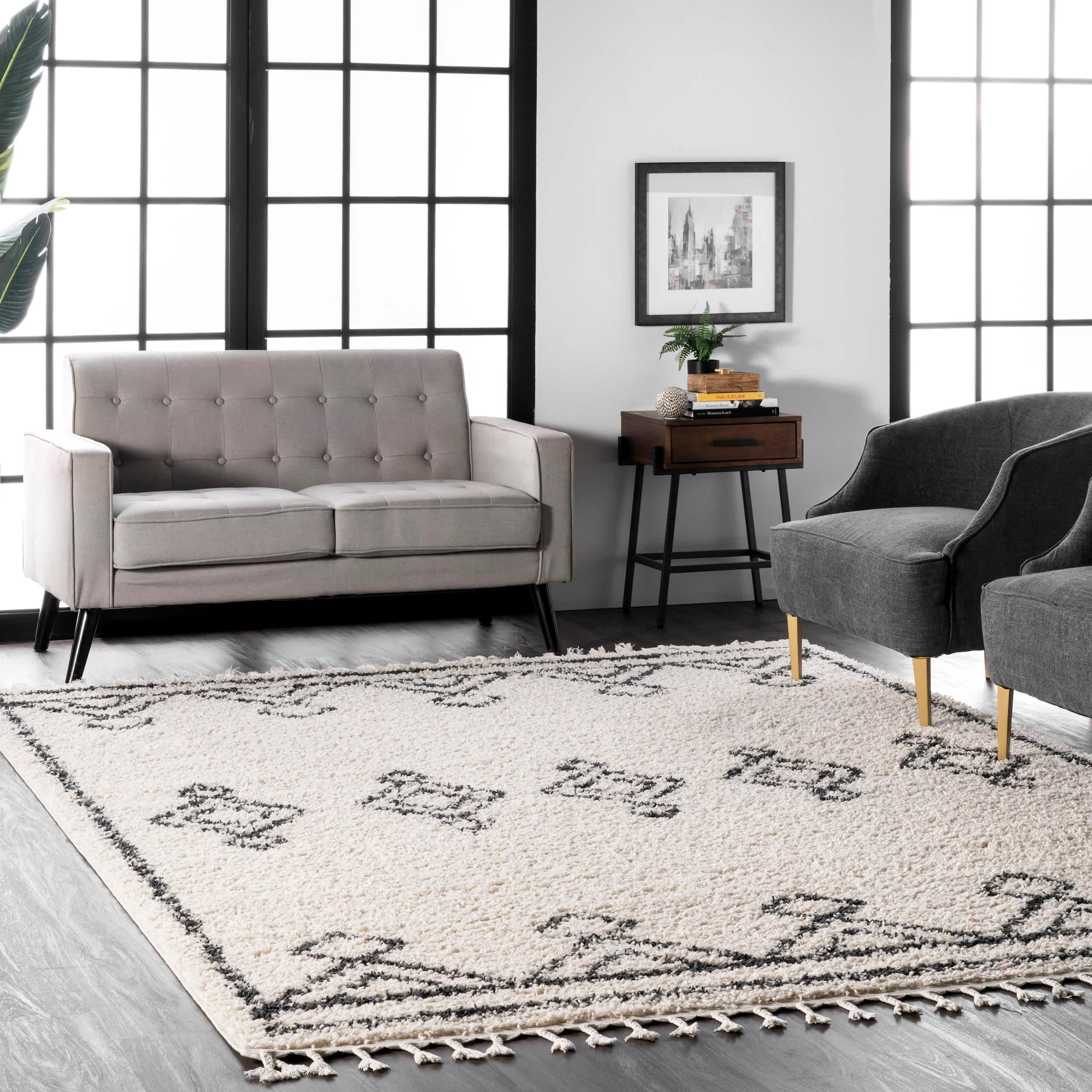 Mackie Moroccan Diamond Tassel Area Rug - Remutear