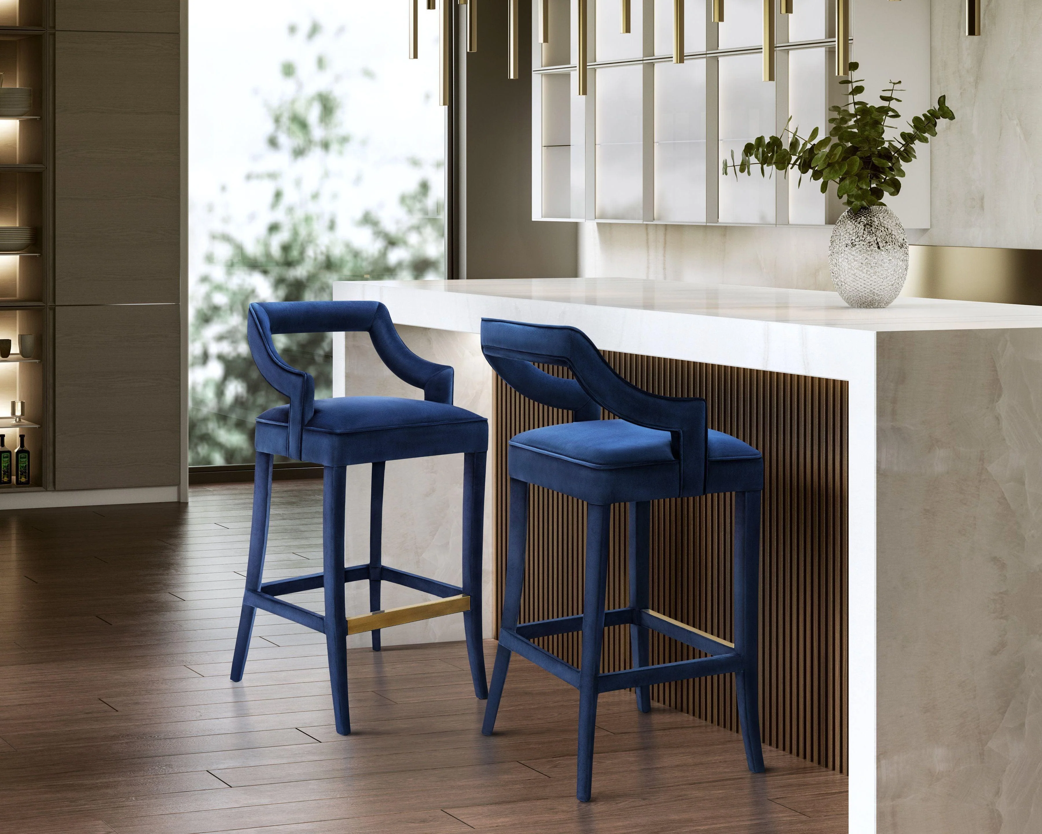 Tiffany Navy Velvet Counter Stool - Remutear