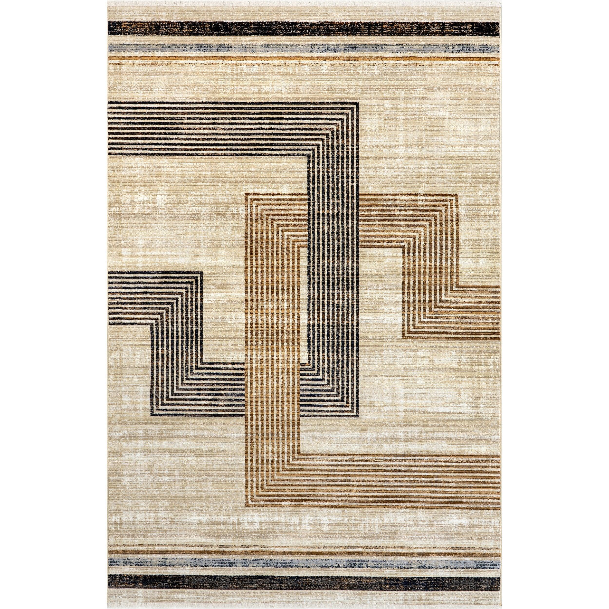 Aline Contemporary Striped Fringe Area Rug - Remutear