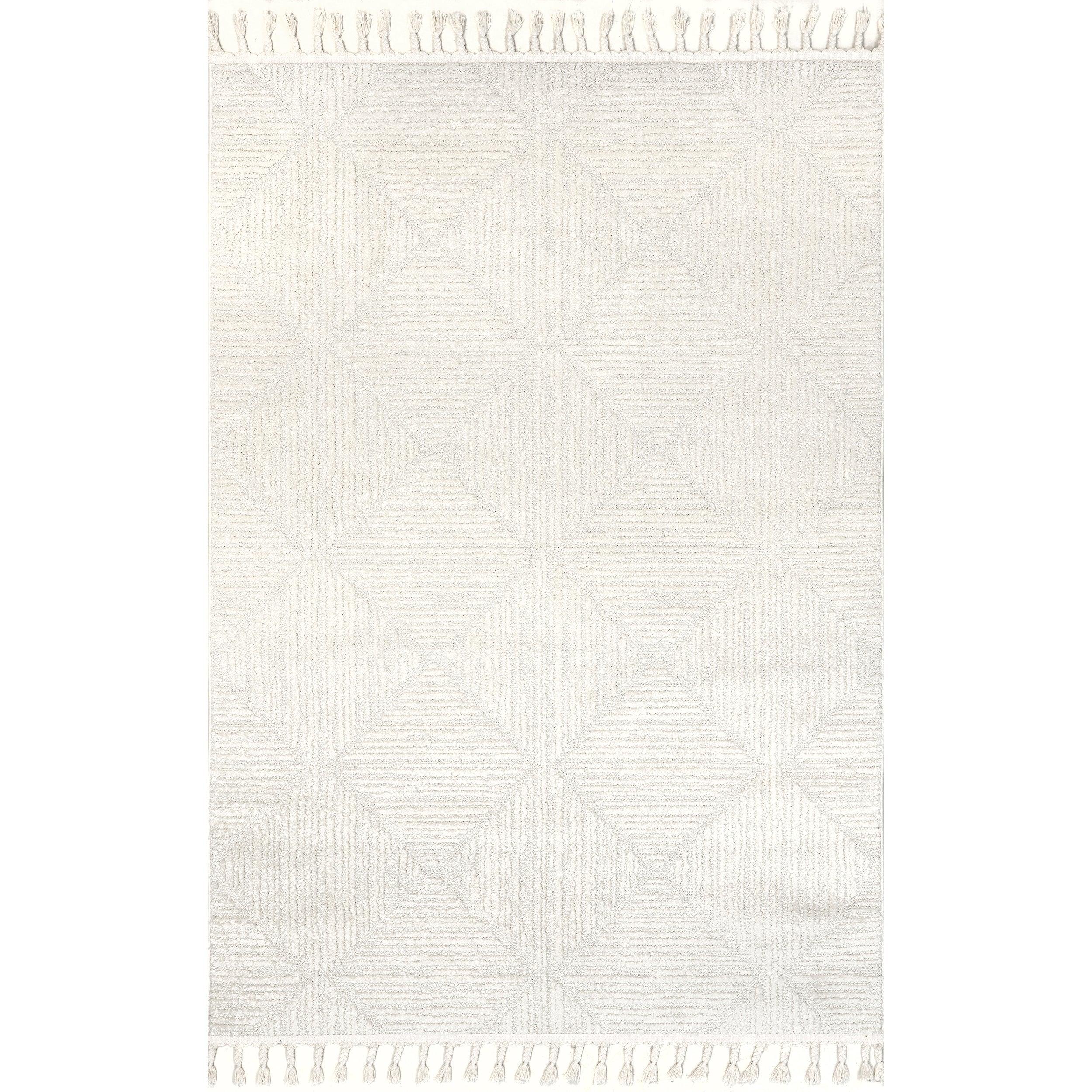 Kerry Textured Geometric Tasseled Area Rug - Remutear