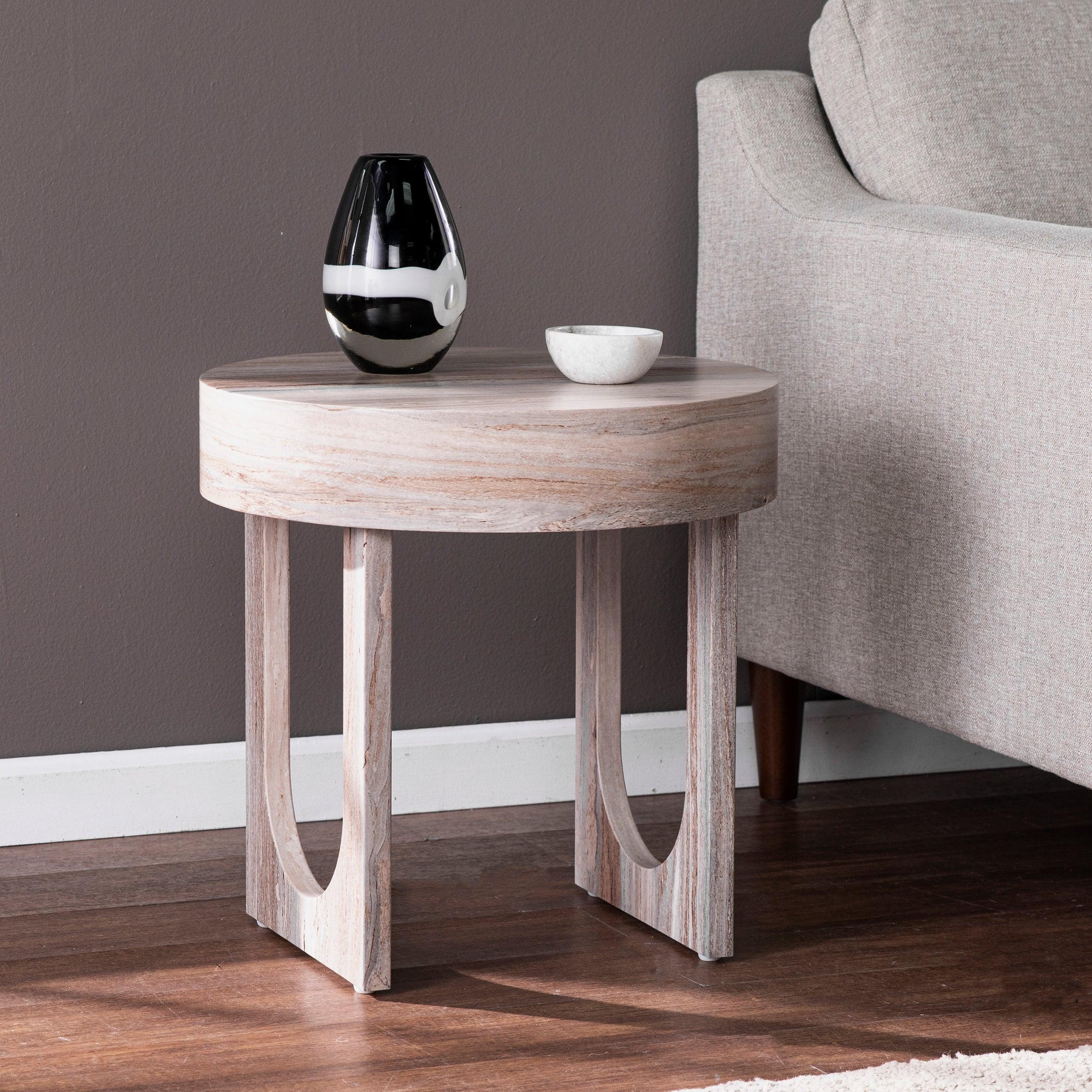 Chadkirk Round Faux Marble End Table - Remutear