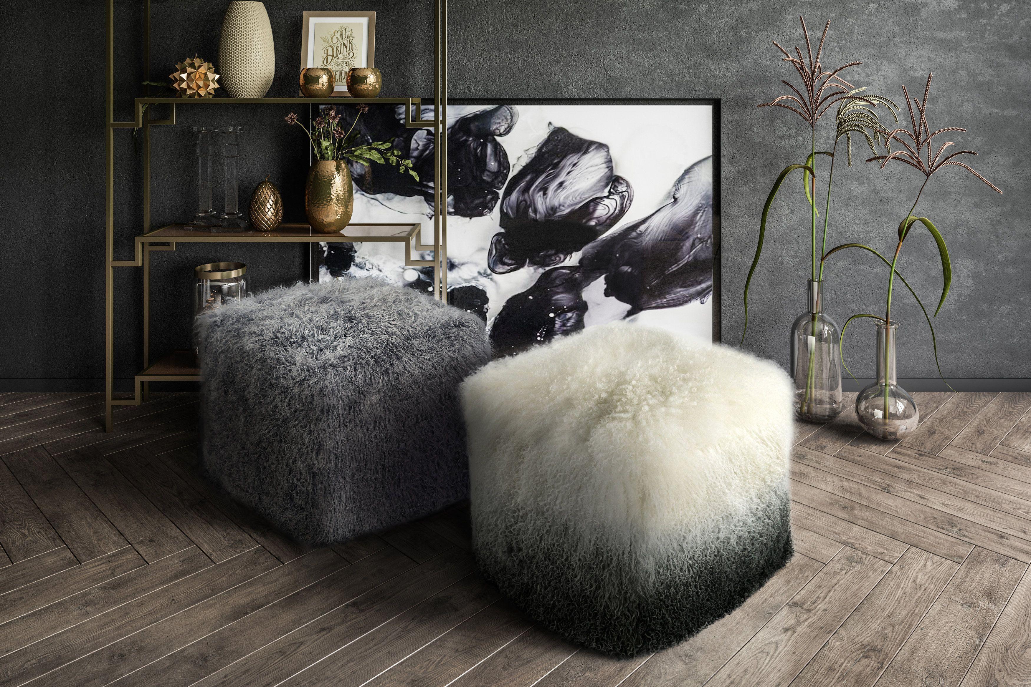 Tibetan Sheep White to Grey Pouf - Remutear