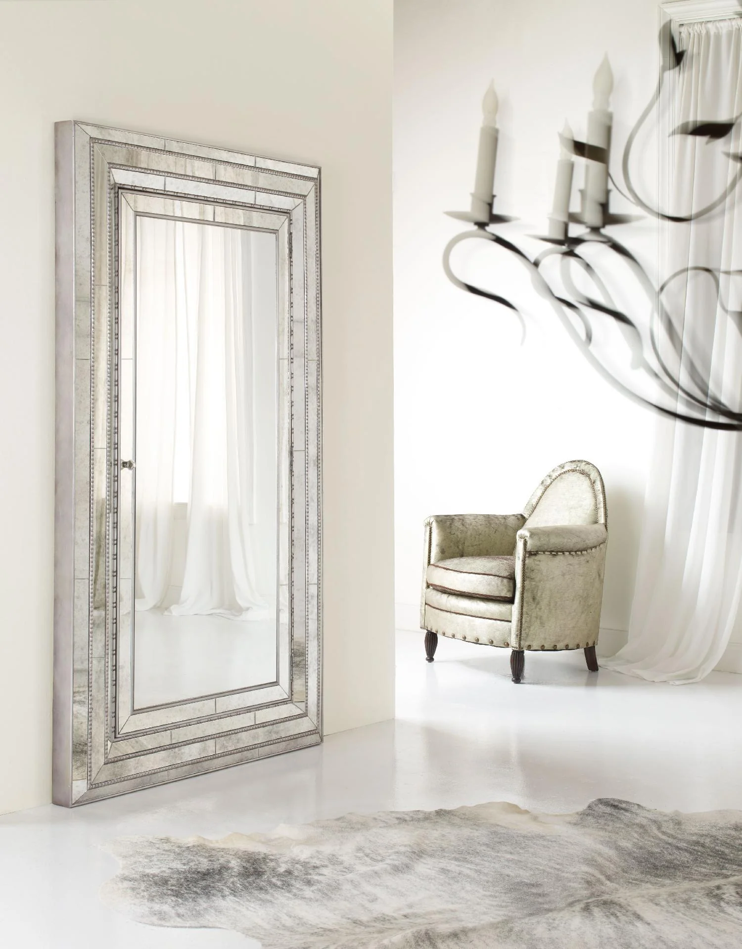 Melange Glamour Floor Mirror withJewelry Armoire Storage - Remutear