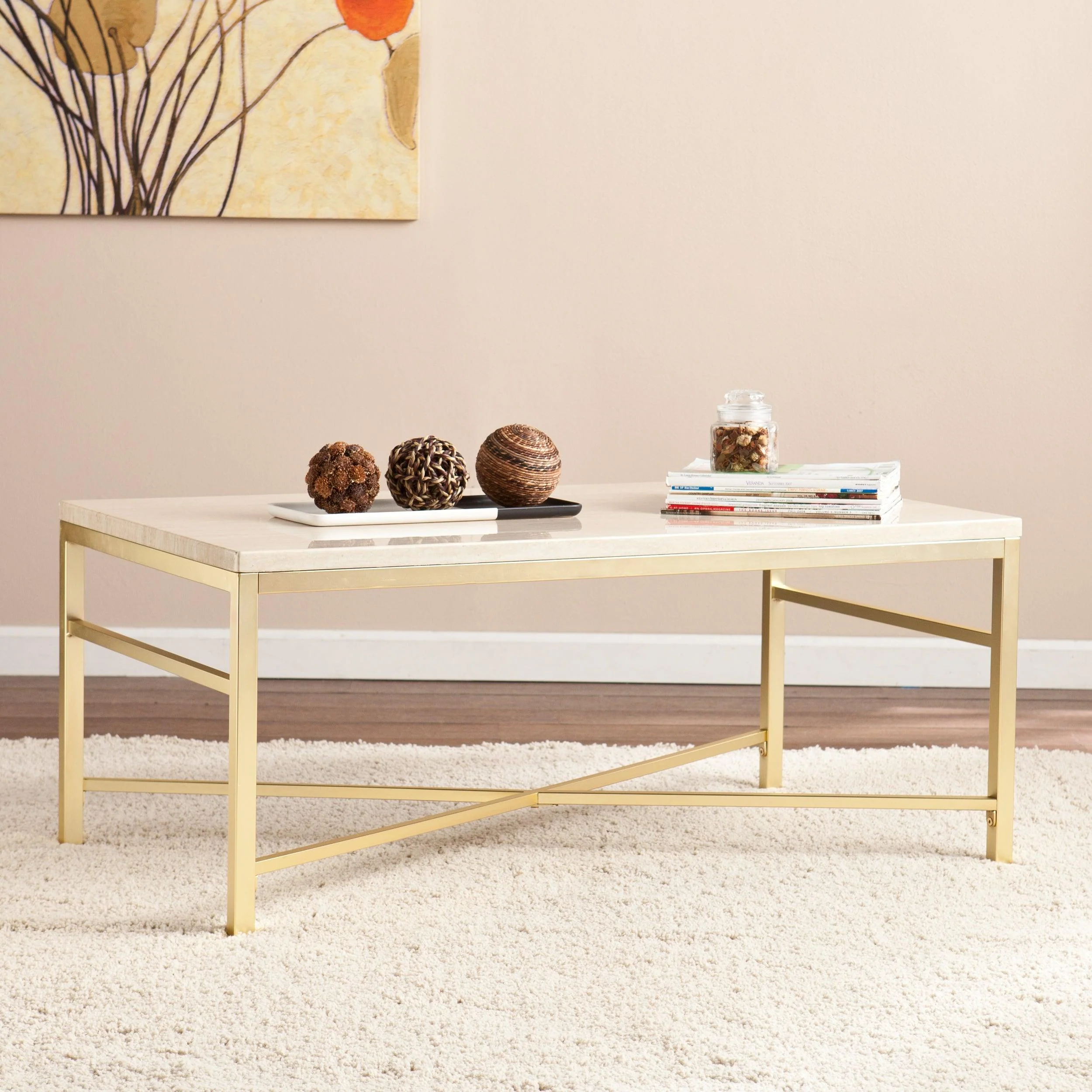 Orinda Faux Stone Cocktail Table - Travertine - Remutear