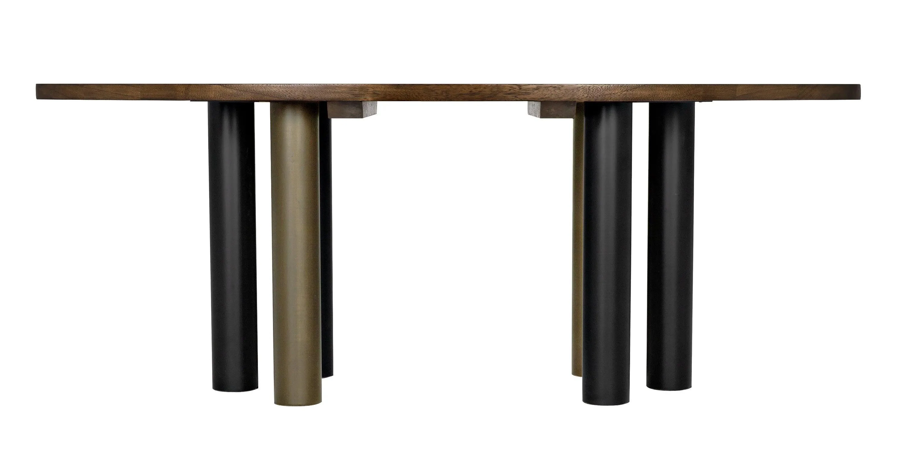 Journal Oval Dining Table, Dark Walnut with Black & Aged Brass Steel Base - Remutear