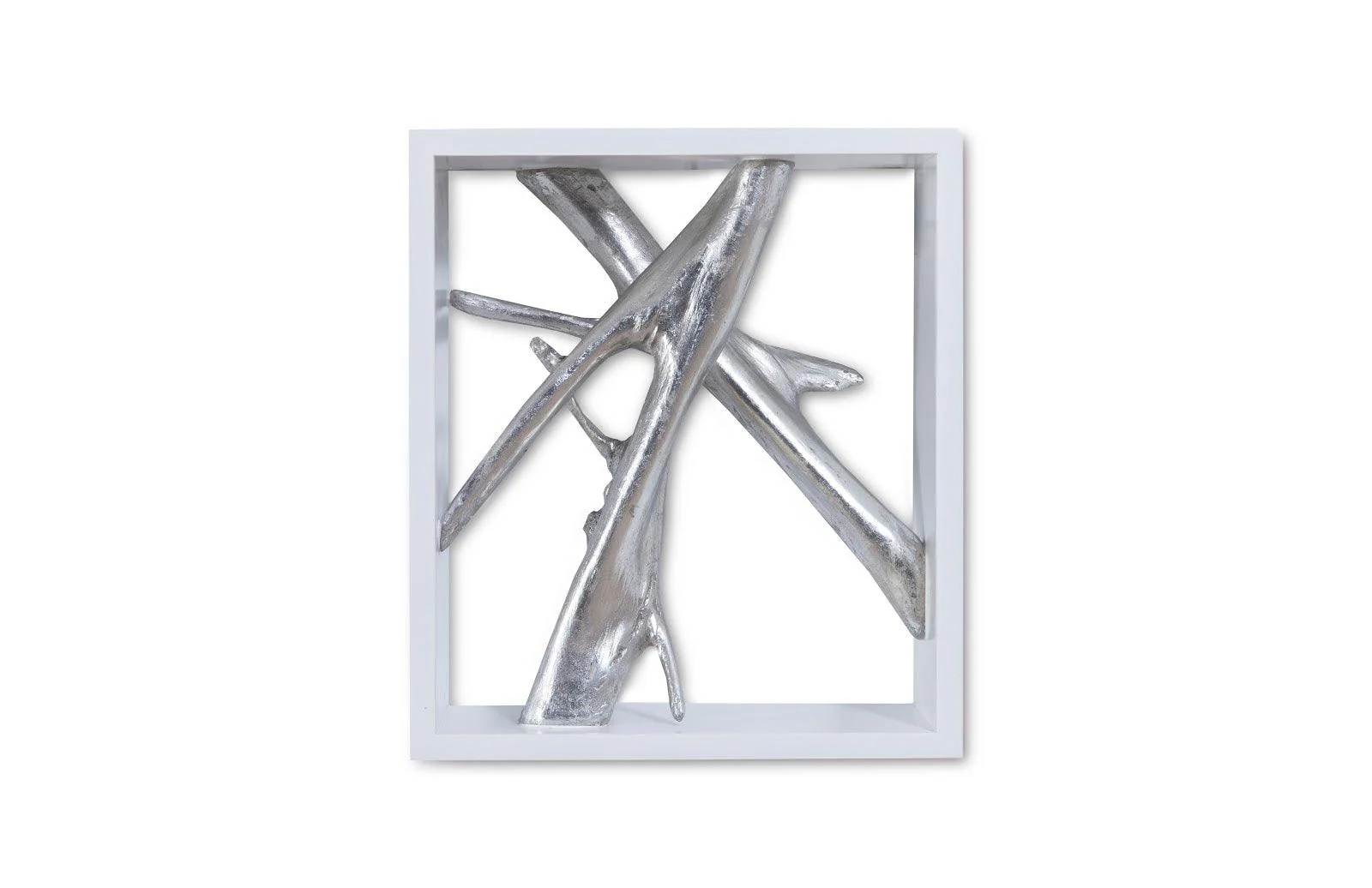 Framed Branches Wall Tile, White, Silver Leaf - Remutear